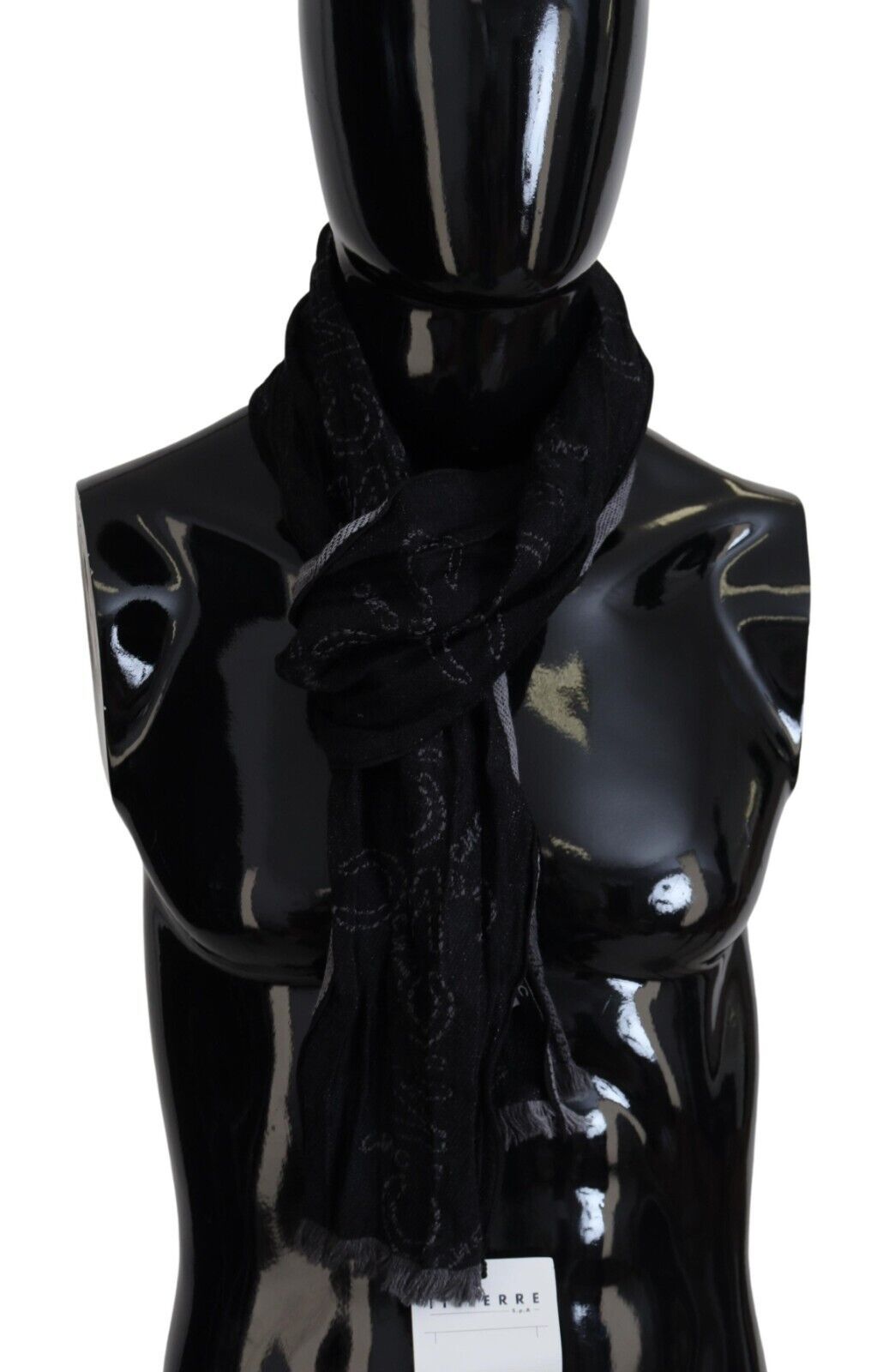 Costume National Black Grey Logo Print Men Neck Wrap Shawl Scarf | Regal Royce