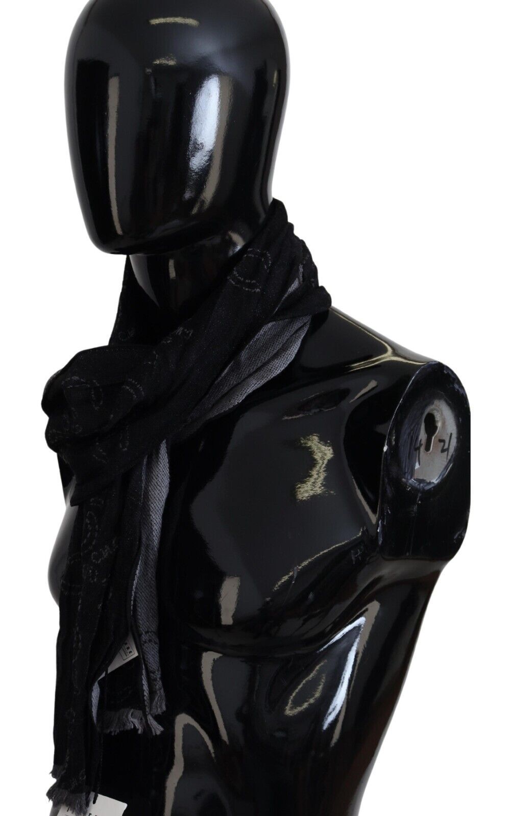 Costume National Black Grey Logo Print Men Neck Wrap Shawl Scarf | Regal Royce