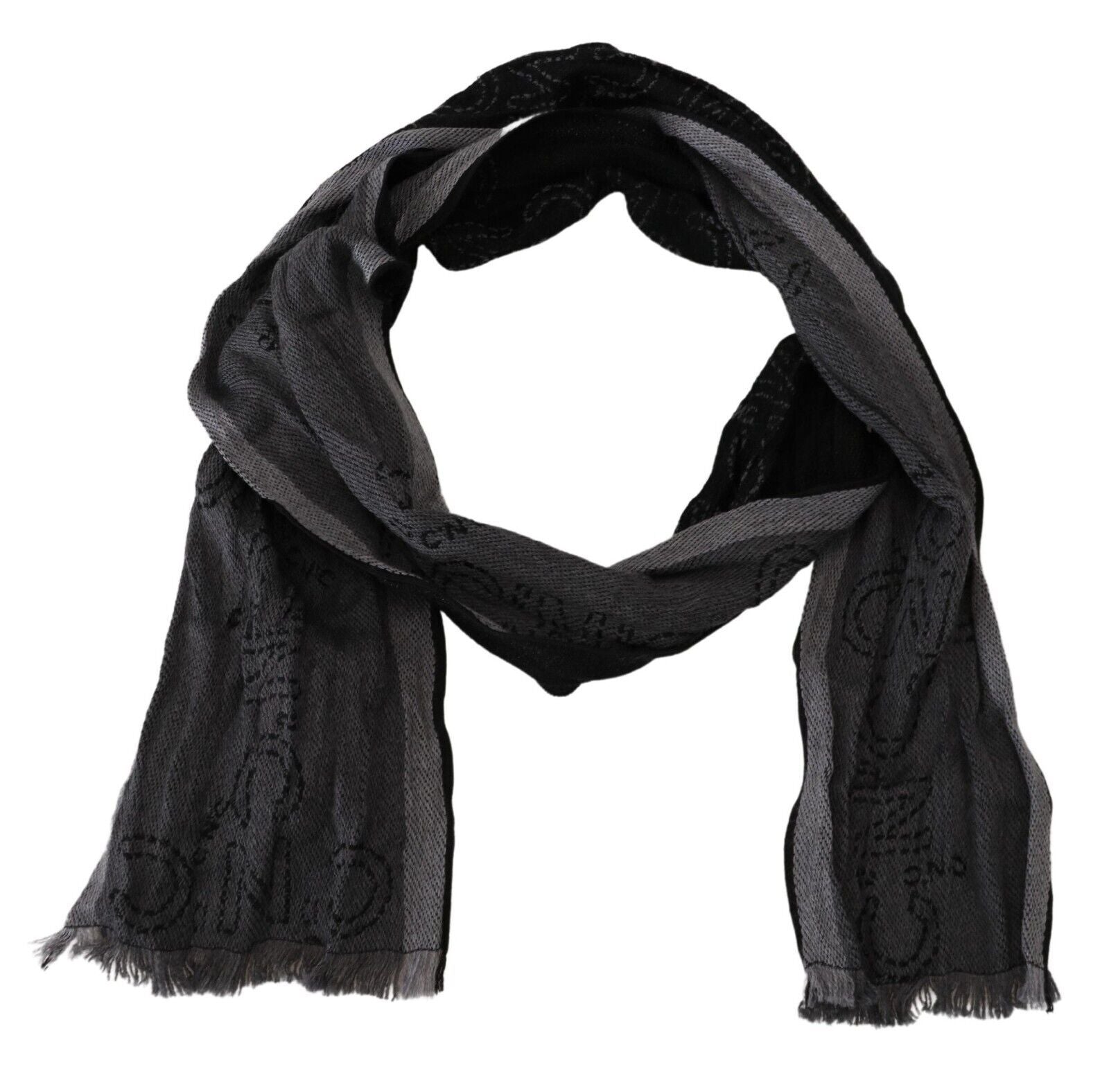 Costume National Black Grey Logo Print Men Neck Wrap Shawl Scarf | Regal Royce
