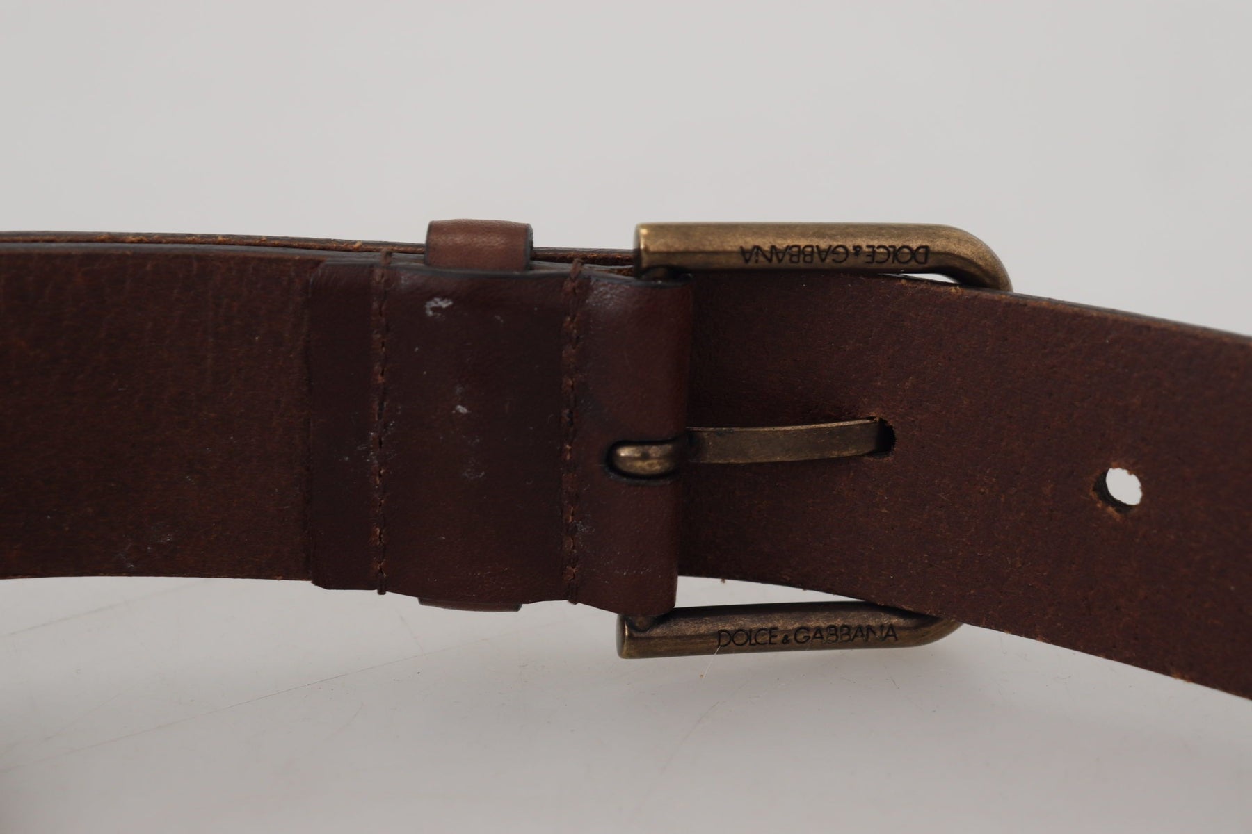 Dolce & Gabbana Brown Leather Gold Metal Buckle Carabiner Belt | Regal Royce