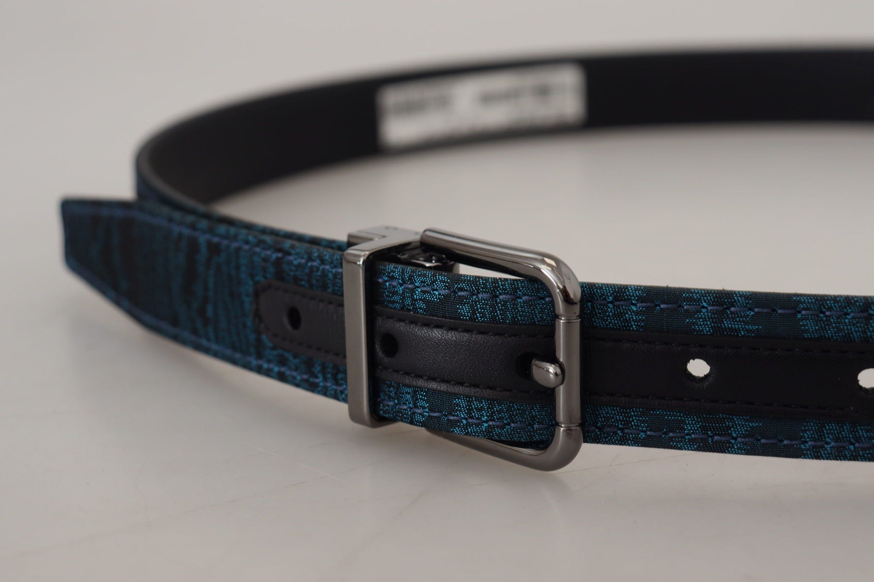 Dolce & Gabbana Blue Jacquard Moire Silver Metal Belt Men | Regal Royce