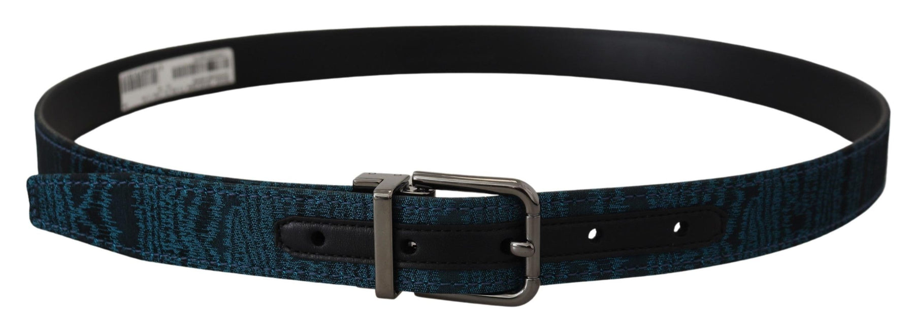 Dolce & Gabbana Blue Jacquard Moire Silver Metal Belt Men | Regal Royce