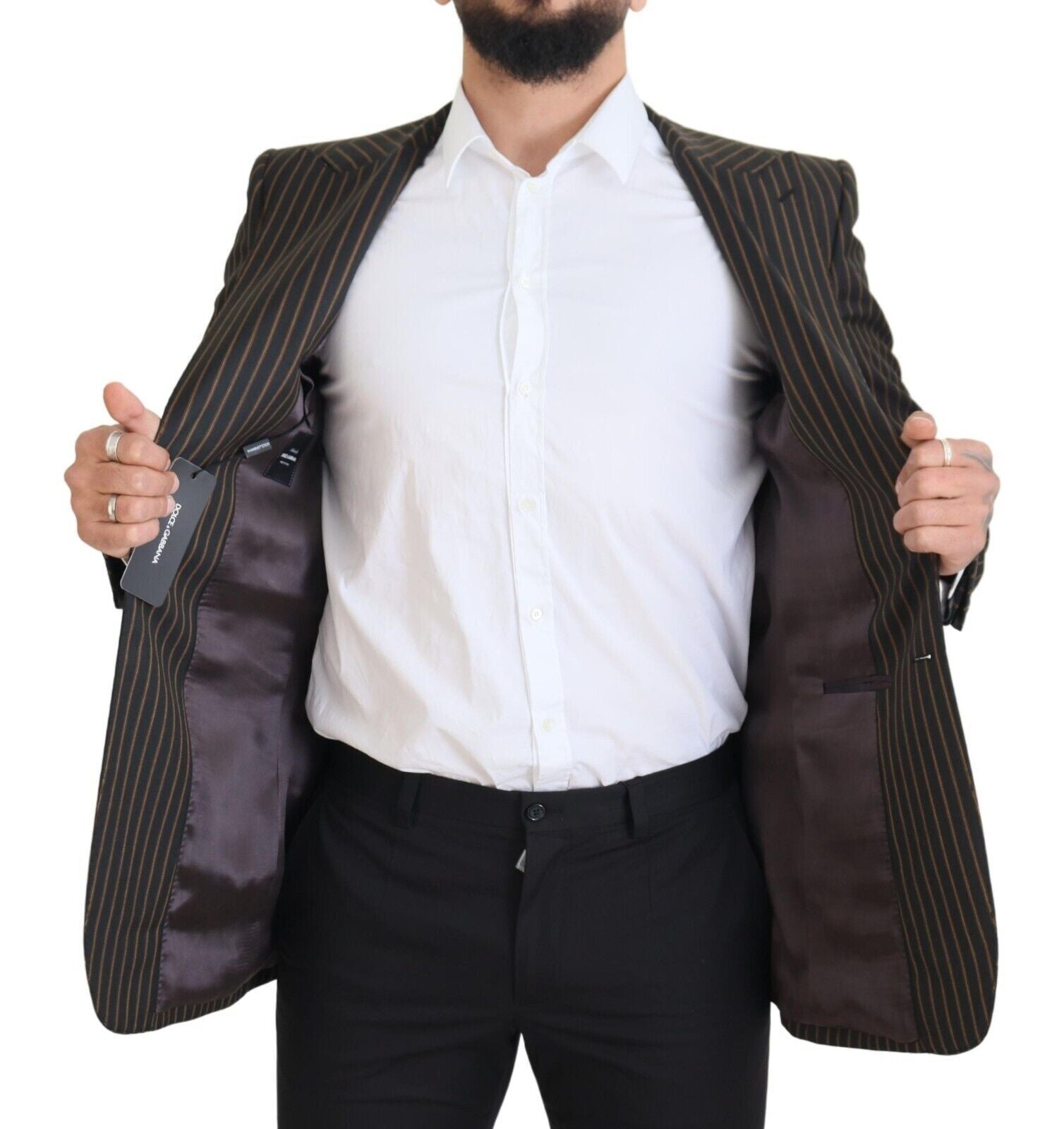 Dolce & Gabbana Black Brown Stripes Single Breasted Blazer | Regal Royce