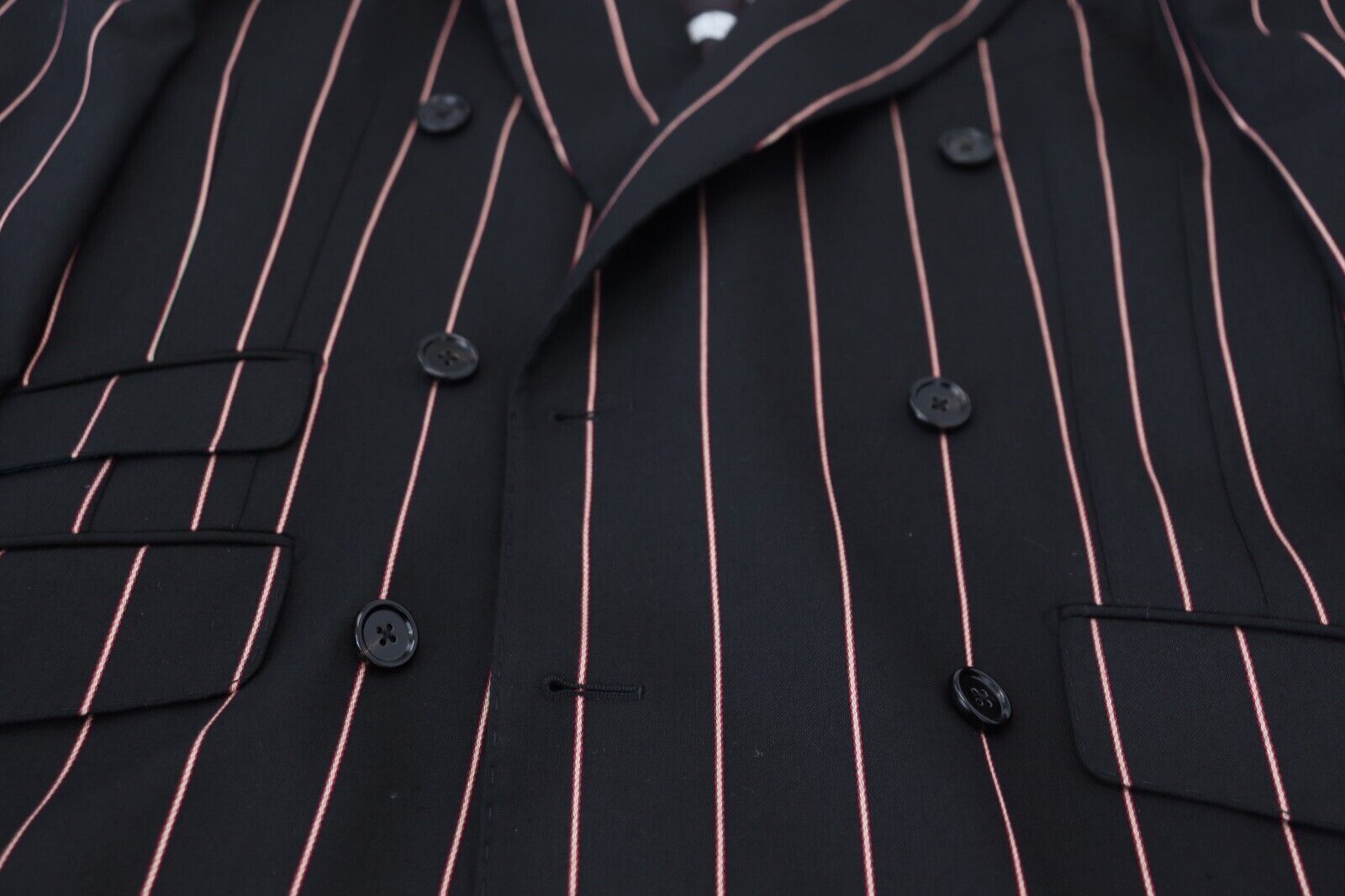 Dolce & Gabbana Black Stripes Viscose Double Breasted Blazer | Regal Royce