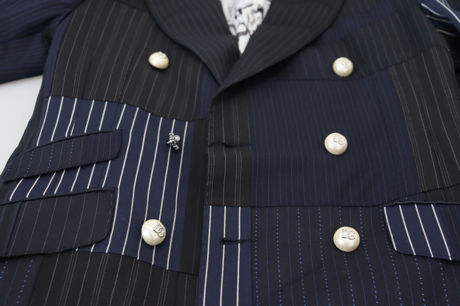 Dolce & Gabbana Blue Wool Patchwork Double Breasted Blazer | Regal Royce