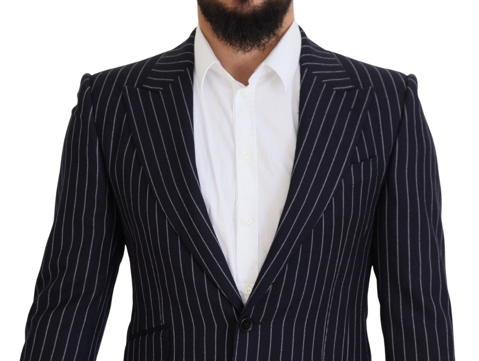 Dolce & Gabbana Dark Blue Stripe Wool Single Breasted Blazer | Regal Royce