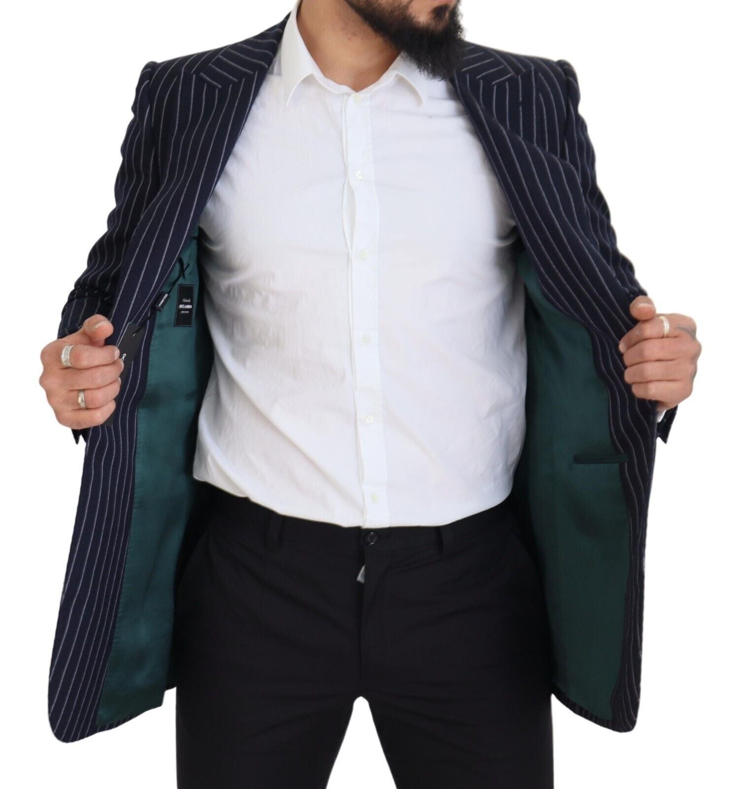 Dolce & Gabbana Dark Blue Stripe Wool Single Breasted Blazer | Regal Royce