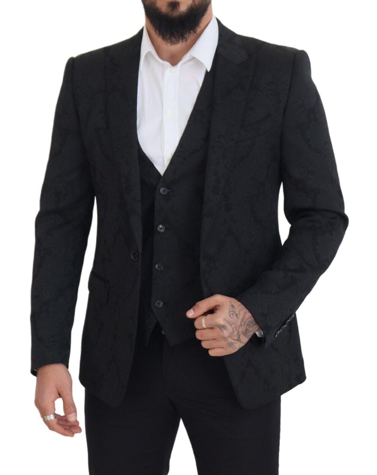 Dolce & Gabbana Black Floral Brocade 2 Piece MARTINI Suit | Regal Royce
