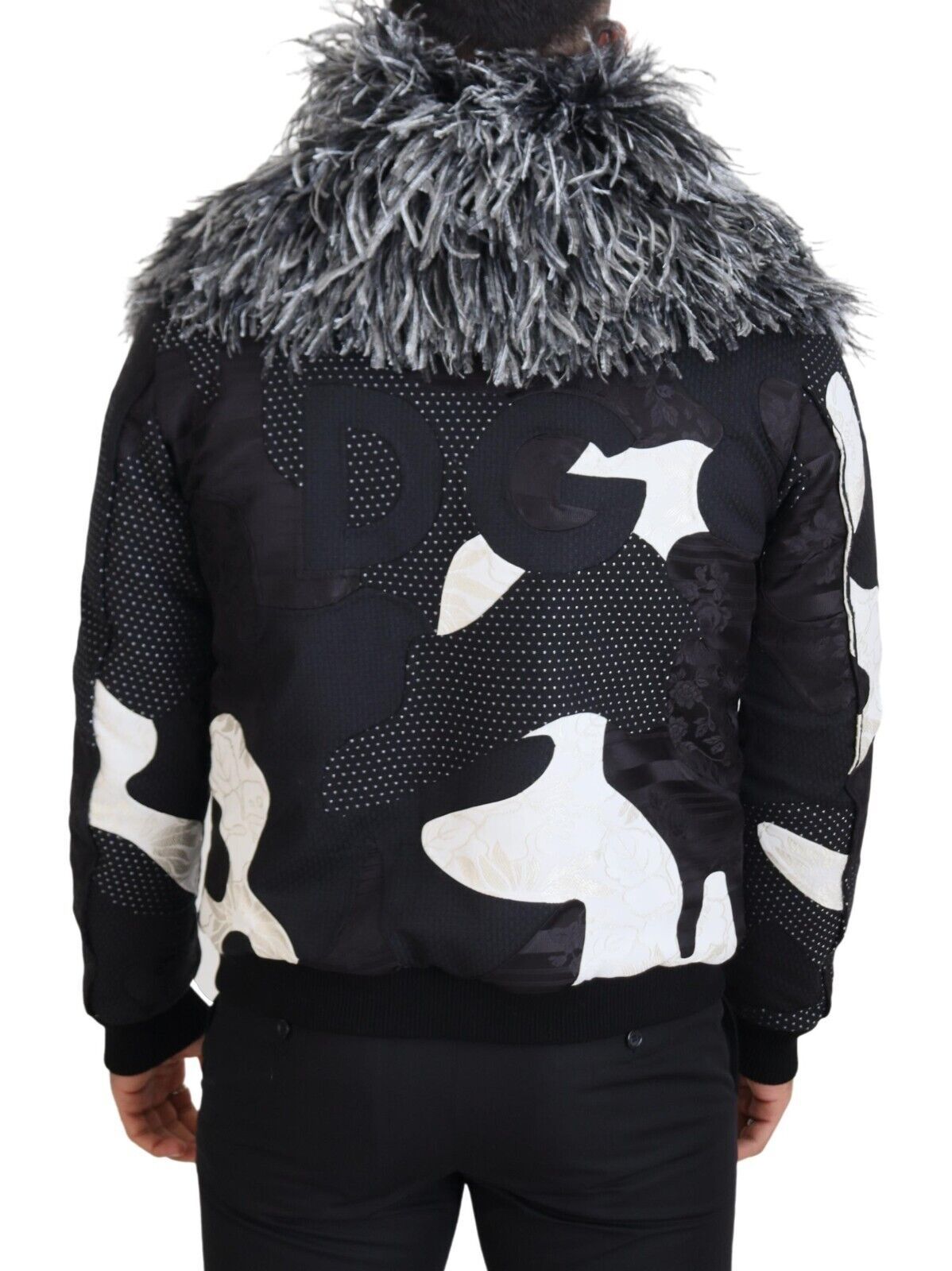 Dolce & Gabbana Black White Fur Shearling Full Zip Jacket | Regal Royce