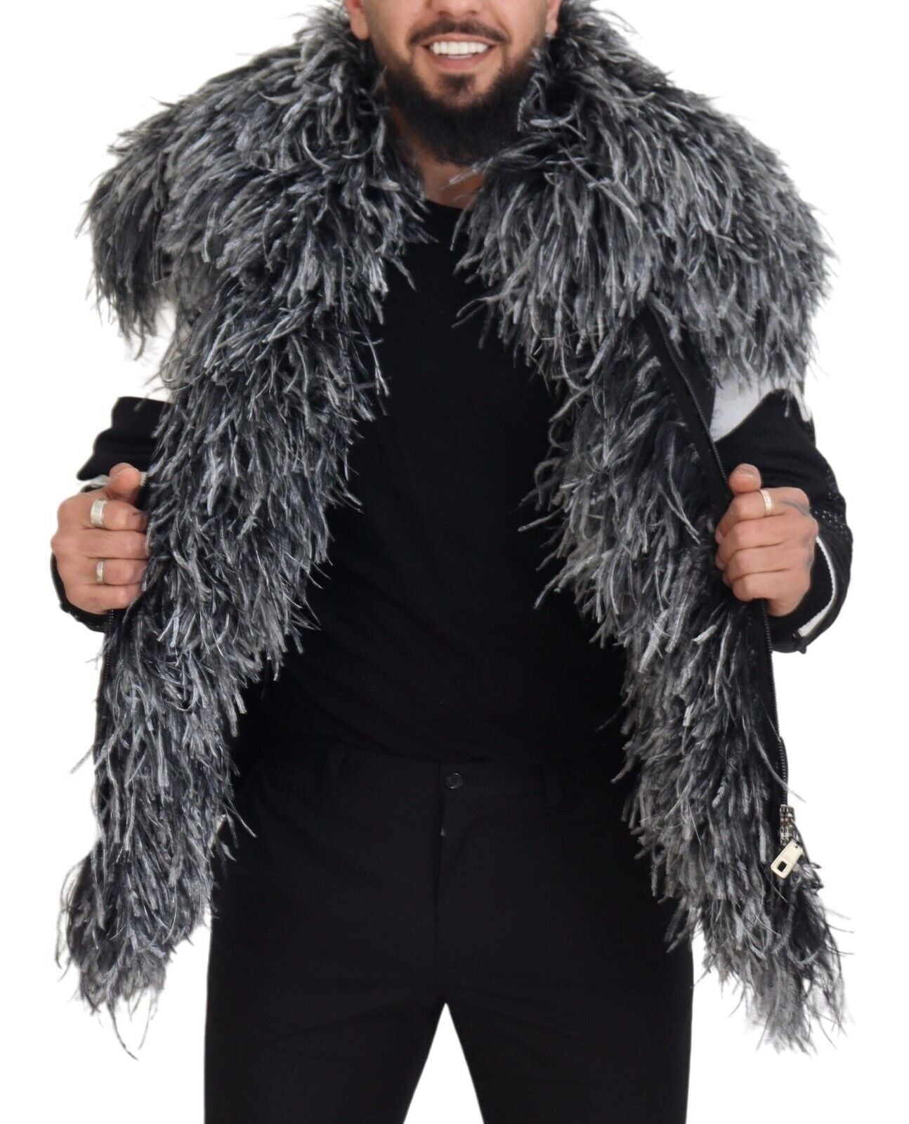 Dolce & Gabbana Black White Fur Shearling Full Zip Jacket | Regal Royce
