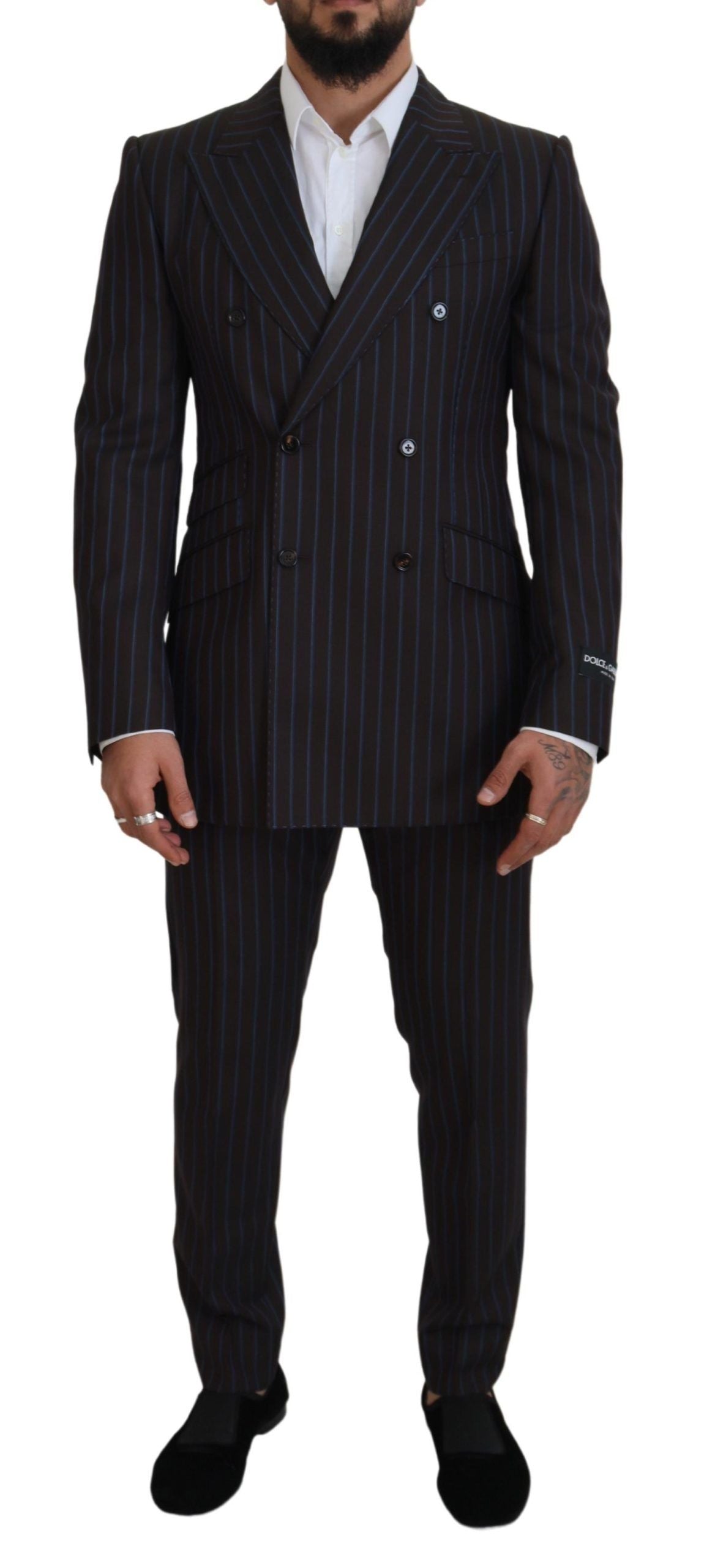 Dolce & Gabbana Black Striped Wool Formal 2 Piece Suit | Regal Royce