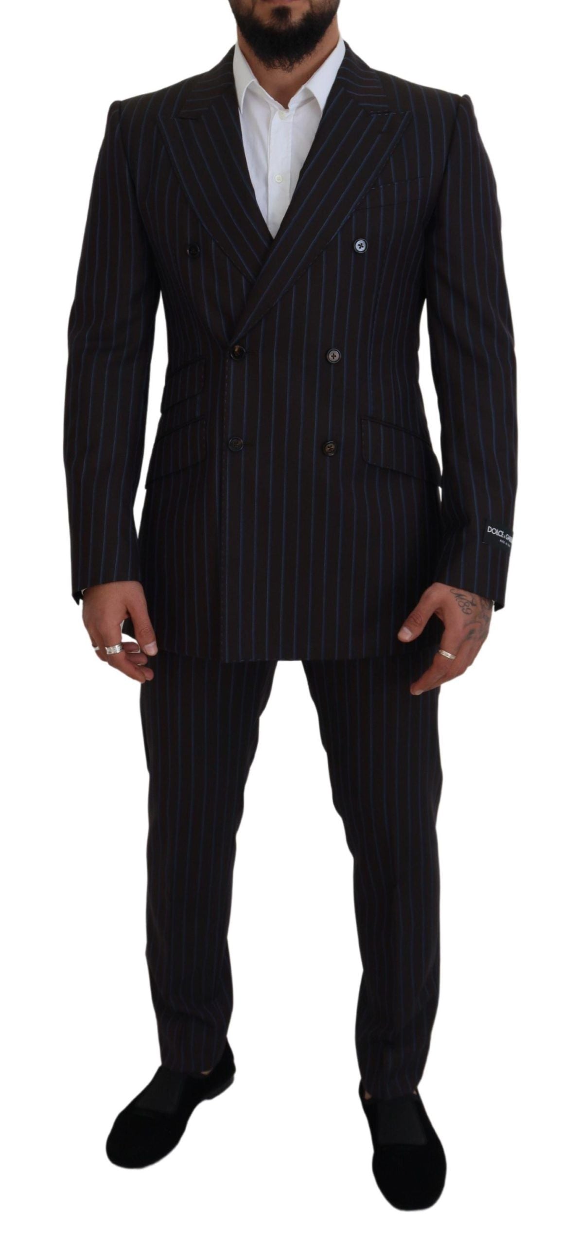 Dolce & Gabbana Black Striped Wool Formal 2 Piece Suit | Regal Royce