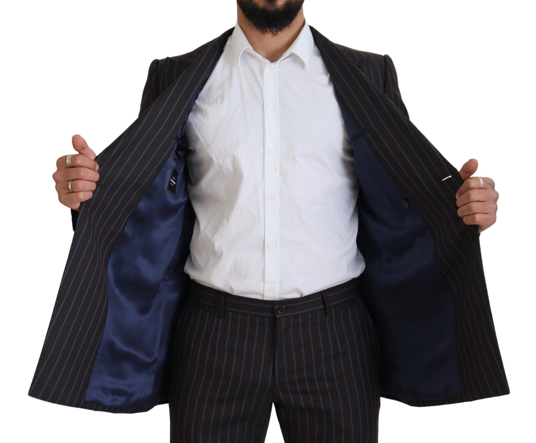 Dolce & Gabbana Black Striped Wool Formal 2 Piece Suit | Regal Royce