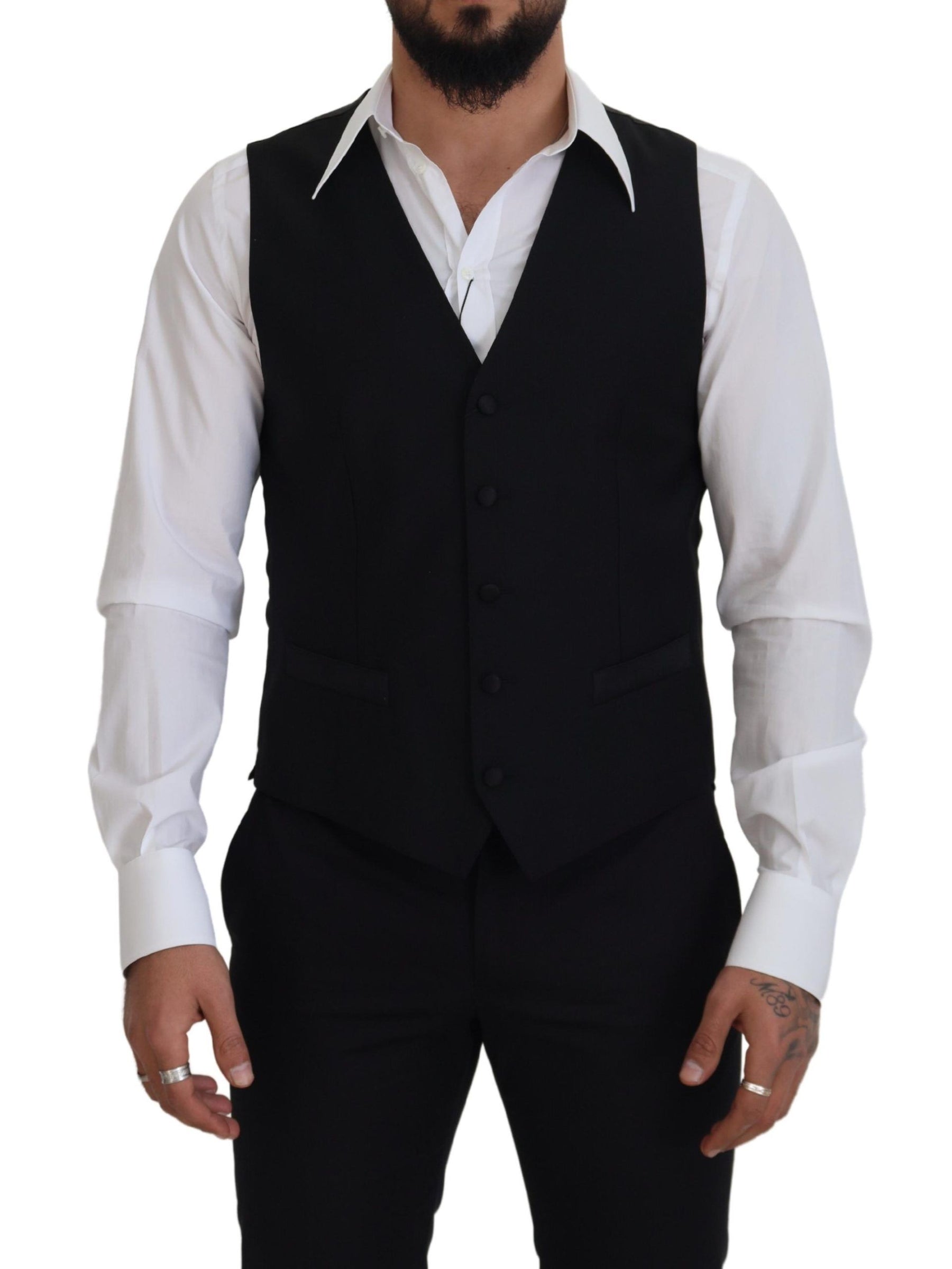 Dolce & Gabbana Black Virgin Wool Waistcoat Formal Dress Vest | Regal Royce
