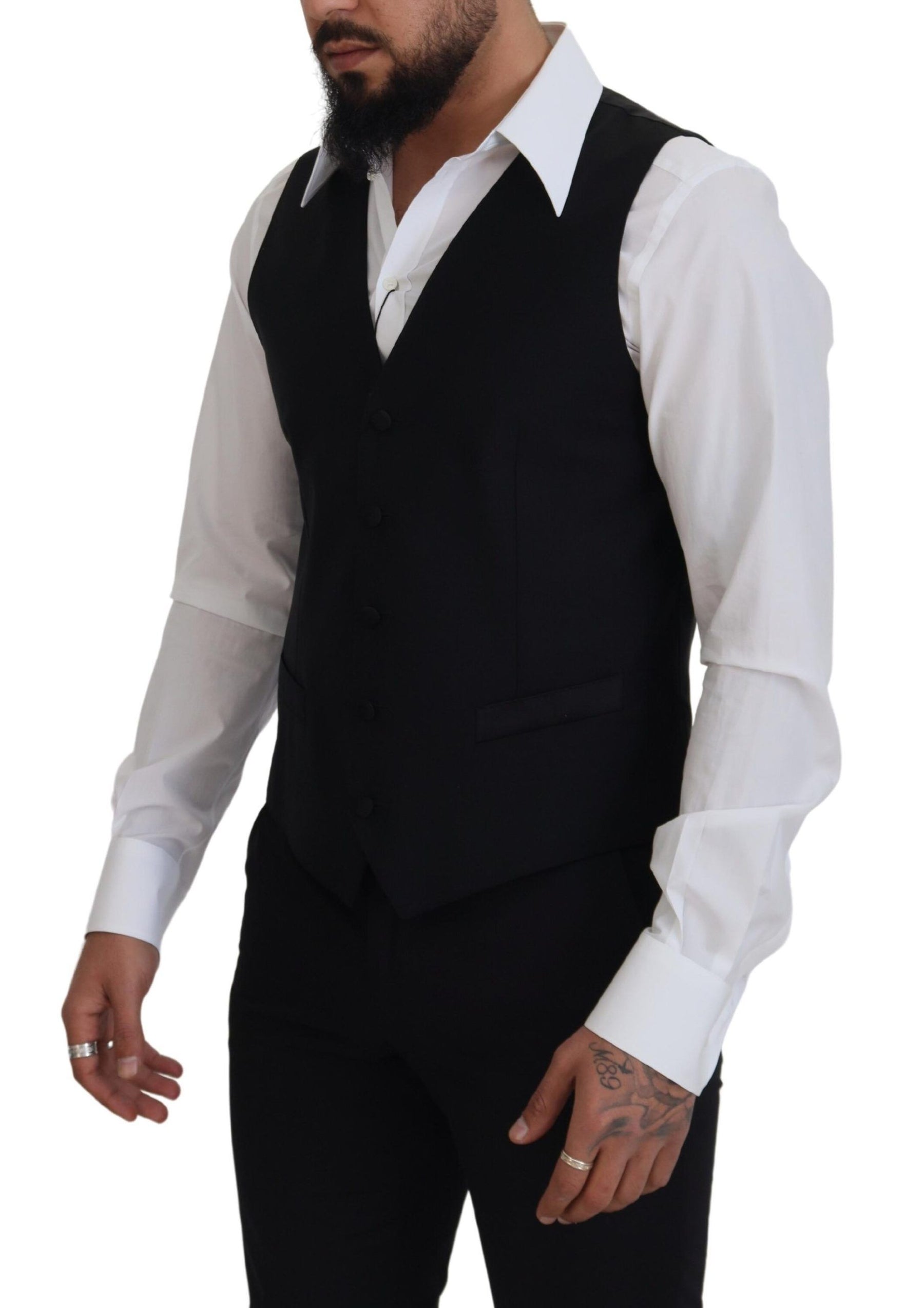 Dolce & Gabbana Black Virgin Wool Waistcoat Formal Dress Vest | Regal Royce