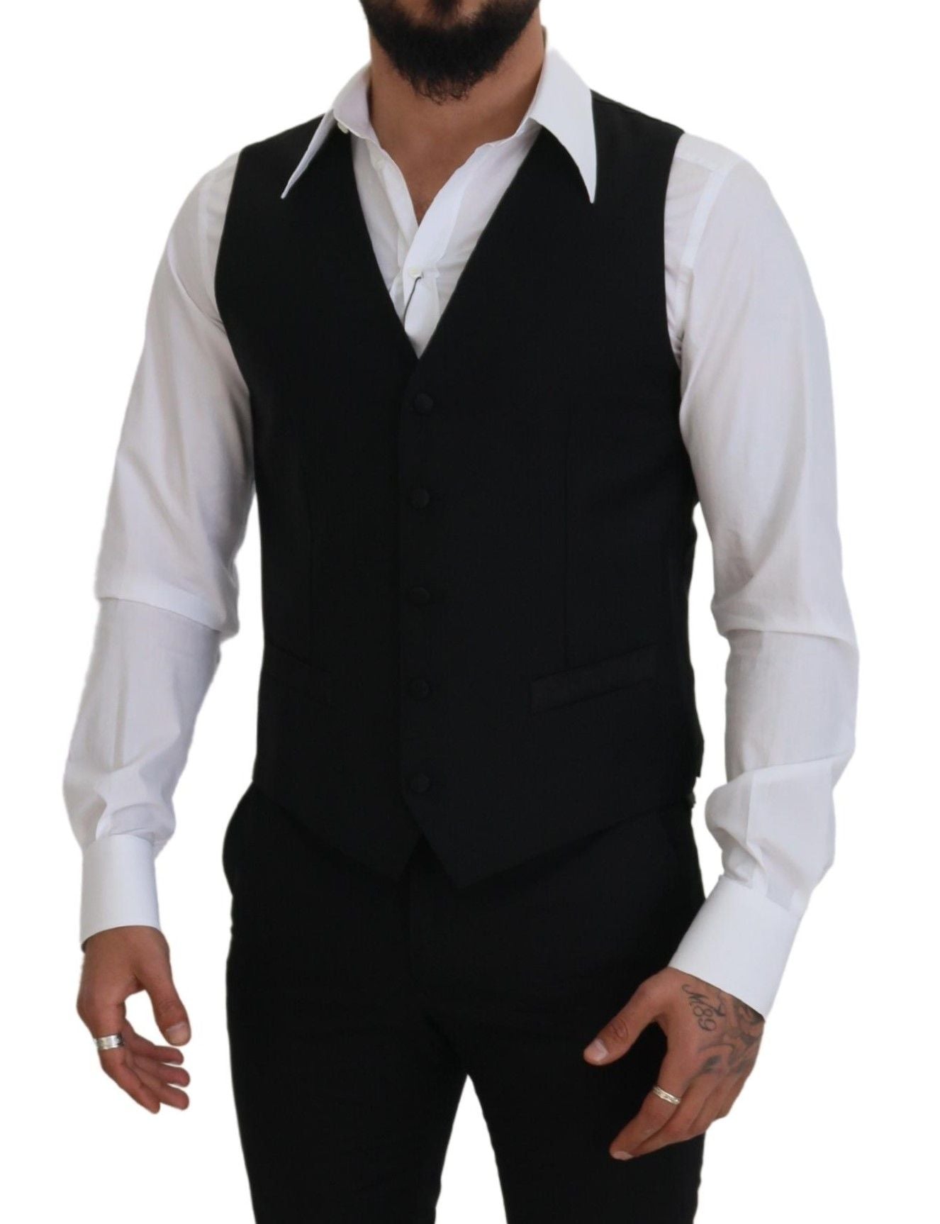 Dolce & Gabbana Black Virgin Wool Waistcoat Formal Dress Vest | Regal Royce