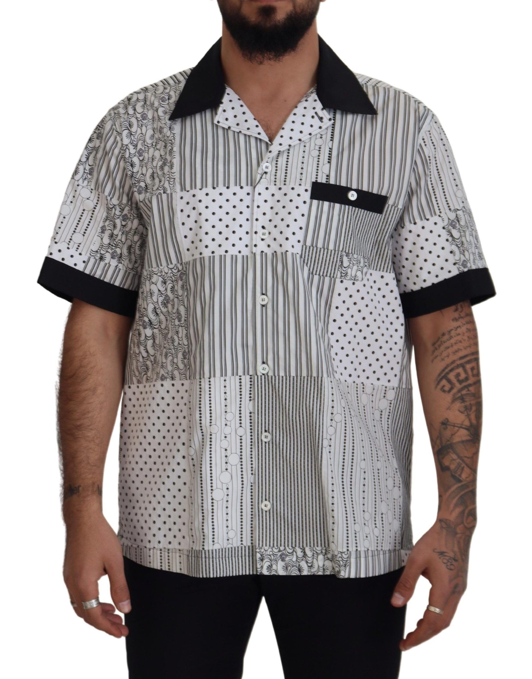 Dolce & Gabbana White Black Patterned Button Down Shirt | Regal Royce