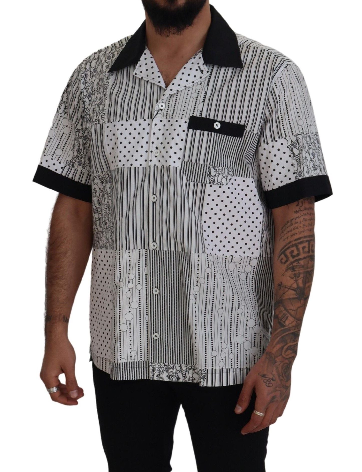 Dolce & Gabbana White Black Patterned Button Down Shirt | Regal Royce