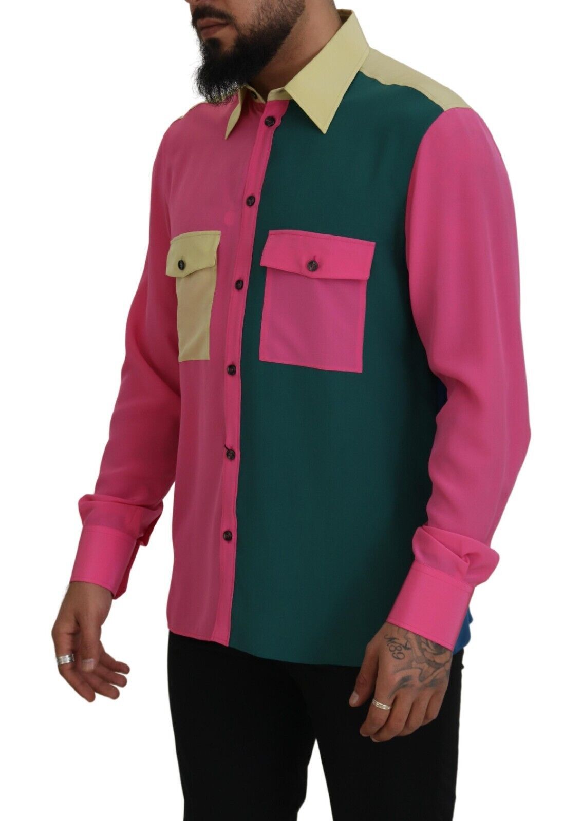 Dolce & Gabbana Multicolor Patchwork Silk Button Down Shirt | Regal Royce