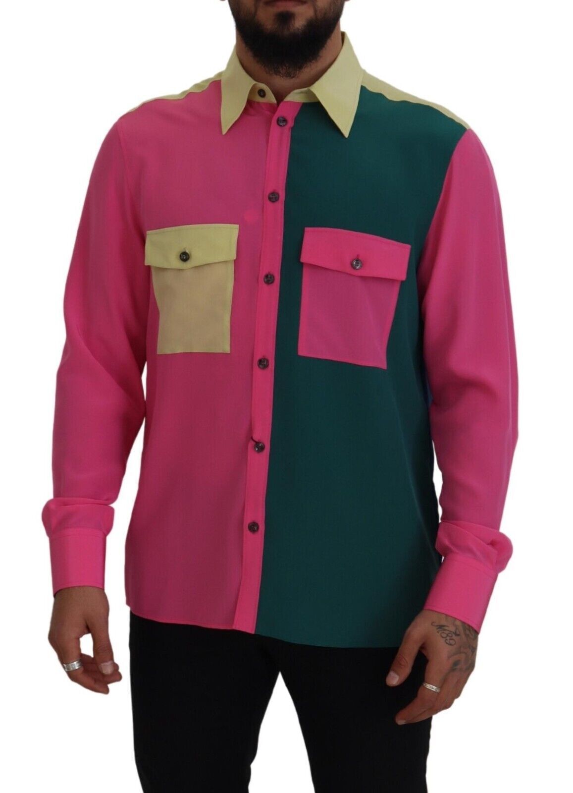 Dolce & Gabbana Multicolor Patchwork Silk Button Down Shirt | Regal Royce