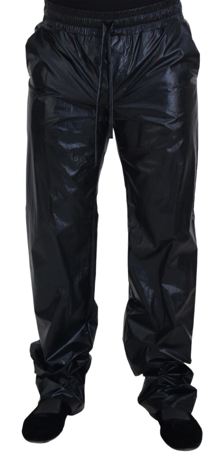 Dolce & Gabbana Black Shining Drawstring Trouser Nylon Pants | Regal Royce
