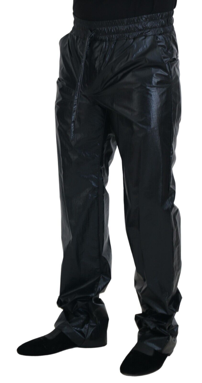 Dolce & Gabbana Black Shining Drawstring Trouser Nylon Pants | Regal Royce