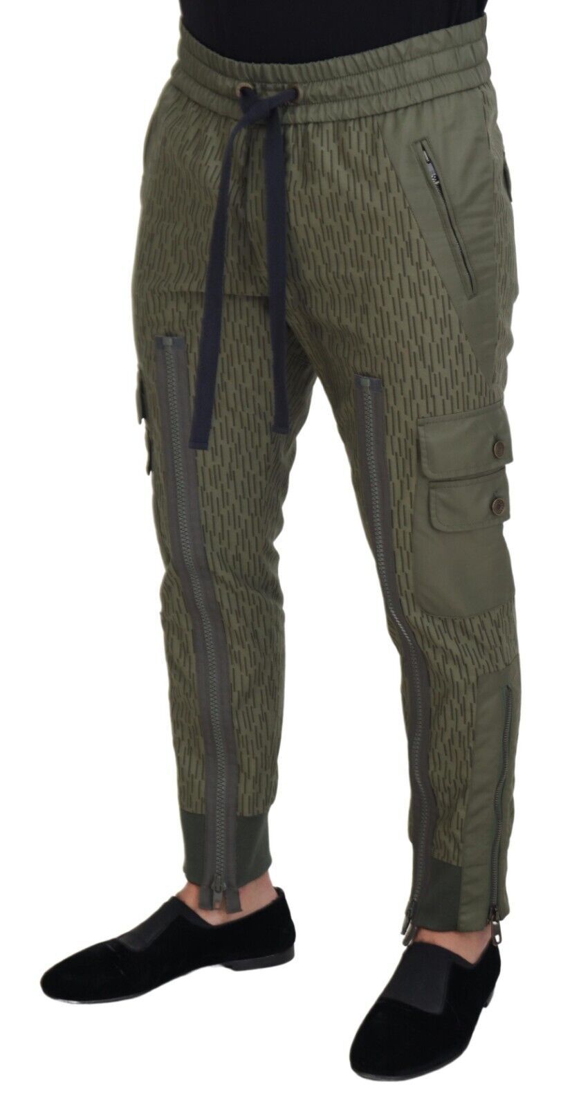 Dolce & Gabbana Green Striped Cargo Zipper Leg Men Trouser Pants | Regal Royce