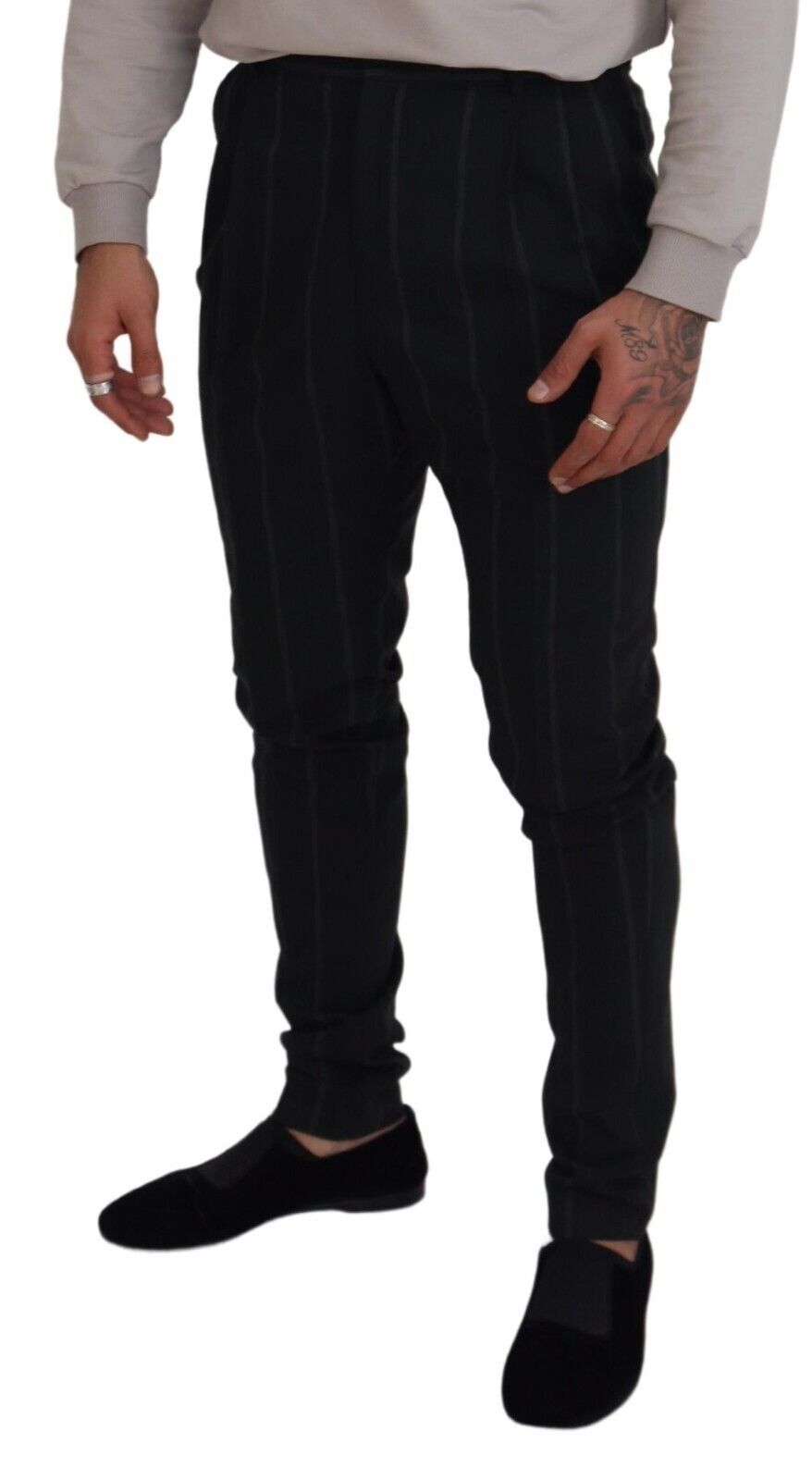 Dolce & Gabbana Black Striped Men Trousers Cotton Pants | Regal Royce
