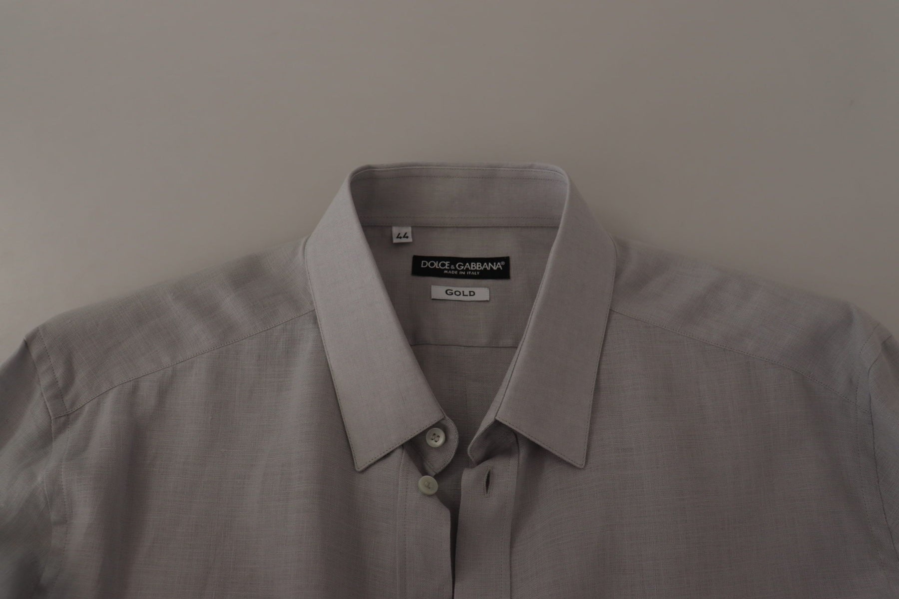 Dolce & Gabbana Gray Linen Long Sleeves Formal GOLD Shirt | Regal Royce
