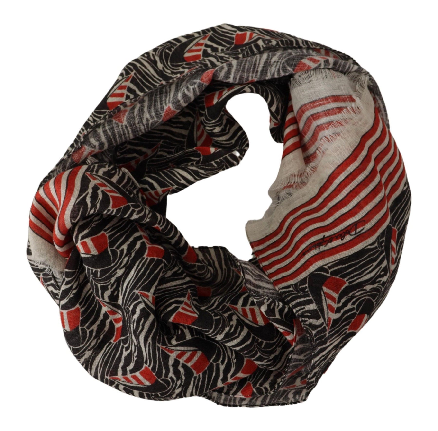 Dolce & Gabbana Black Red Linen Sailboat Stripe Print Shawl Scarf | Regal Royce