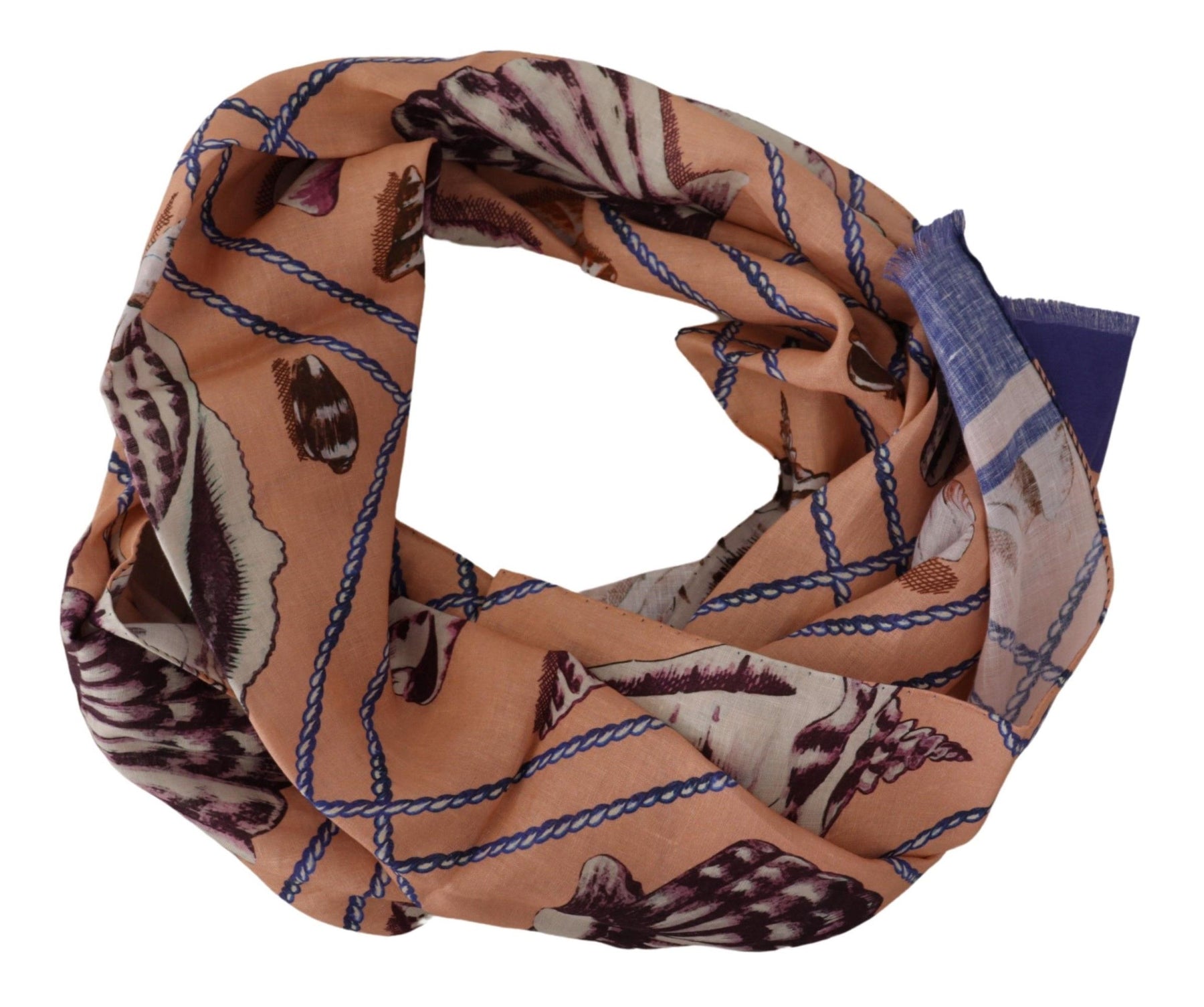 Dolce & Gabbana Blue Linen Seashell Pattern Mens Wrap Shawl Scarf | Regal Royce