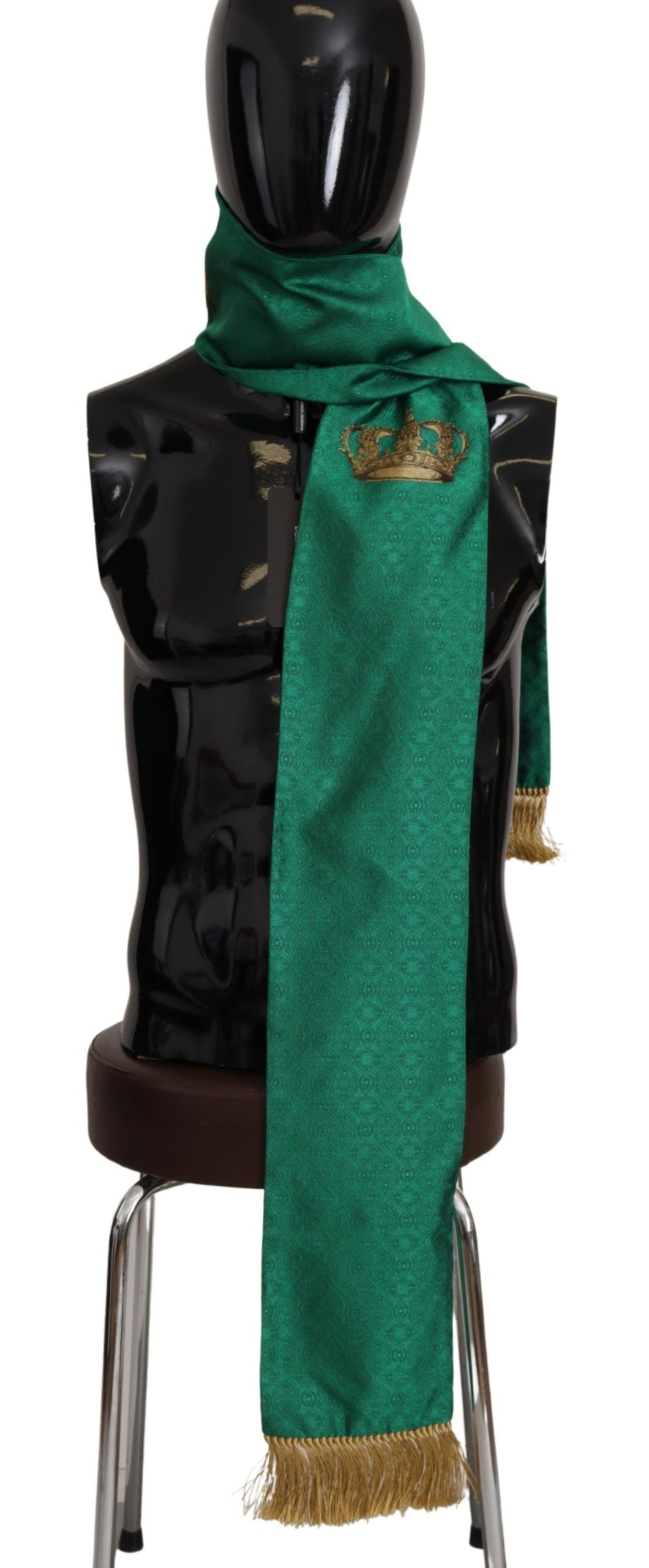 Dolce & Gabbana Green Crown Embroidered Shawl Fringe Blend Silk | Regal Royce