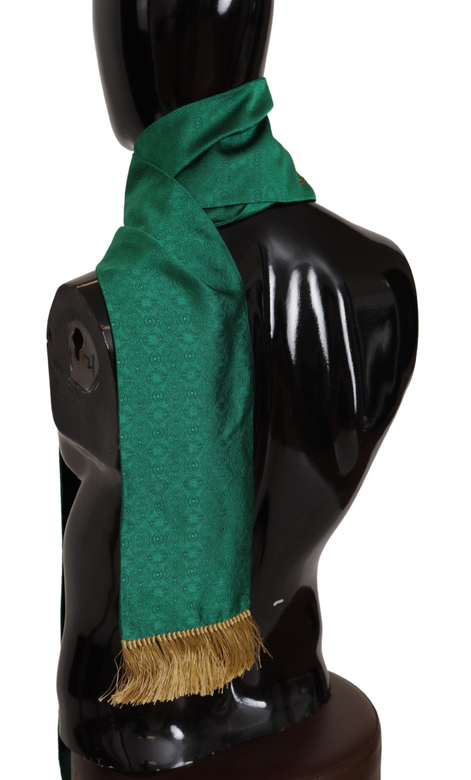Dolce & Gabbana Green Crown Embroidered Shawl Fringe Blend Silk | Regal Royce