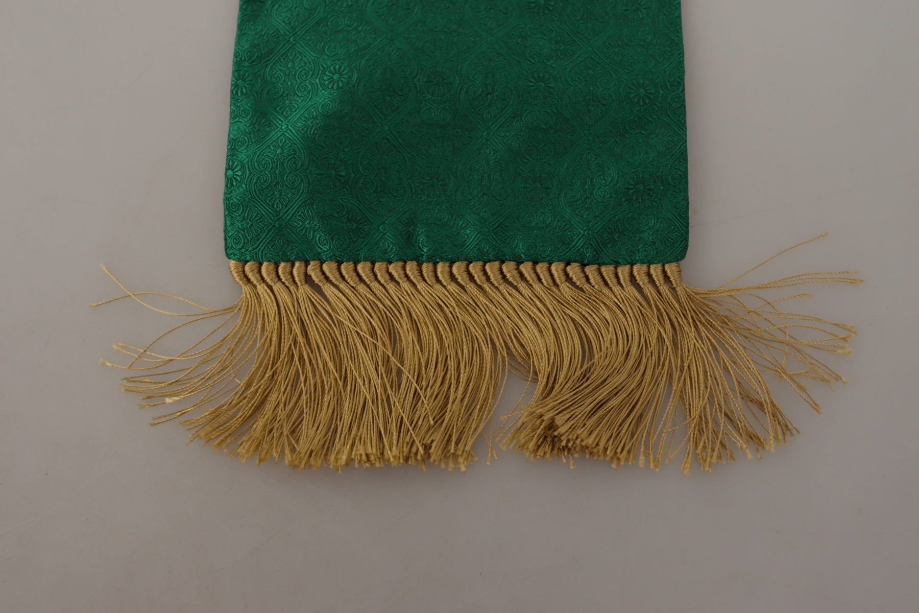 Dolce & Gabbana Green Crown Embroidered Shawl Fringe Blend Silk | Regal Royce