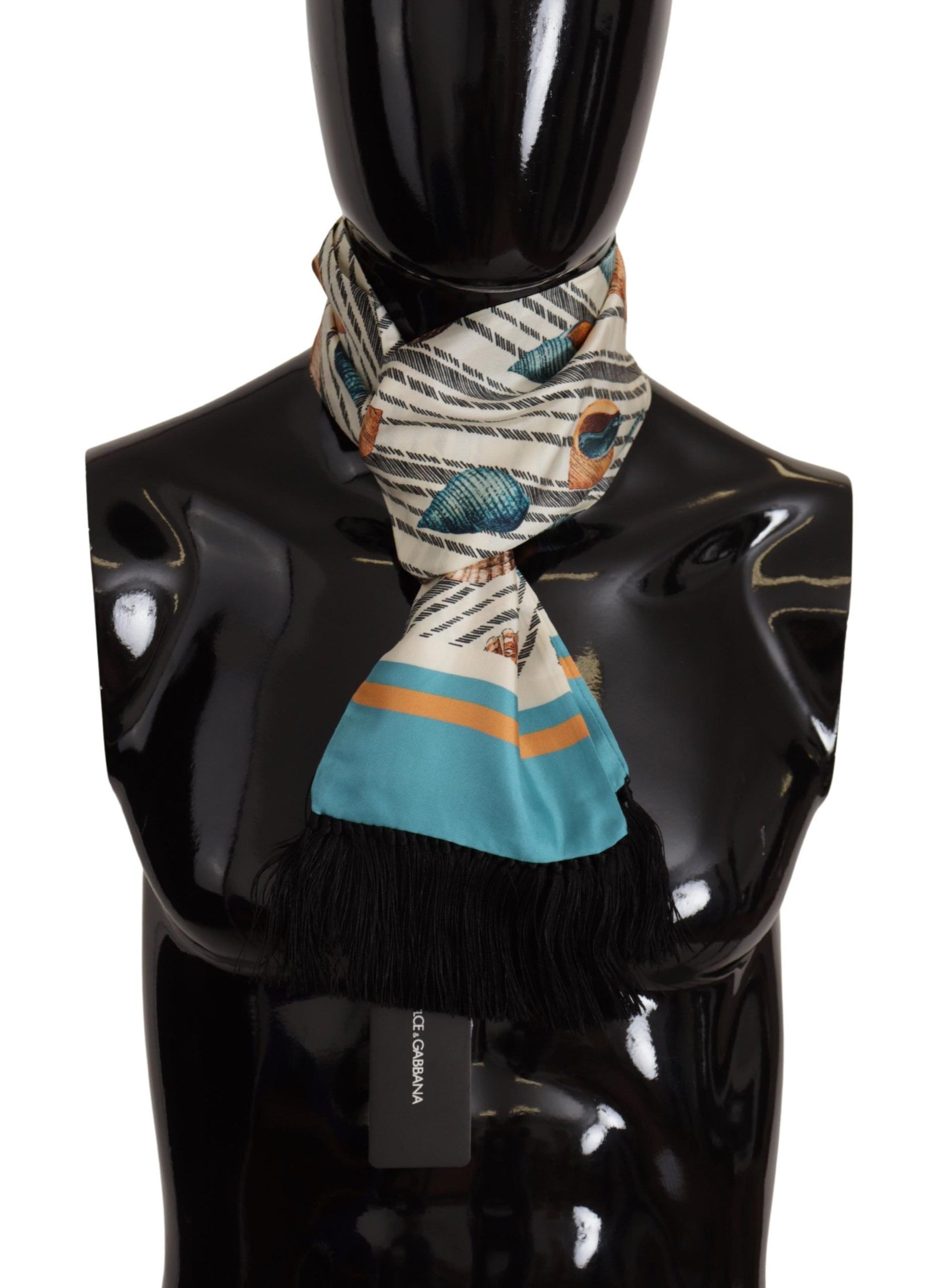 Dolce & Gabbana Multicolor Seashells DG Print Silk Shawl Fringe Scarf | Regal Royce