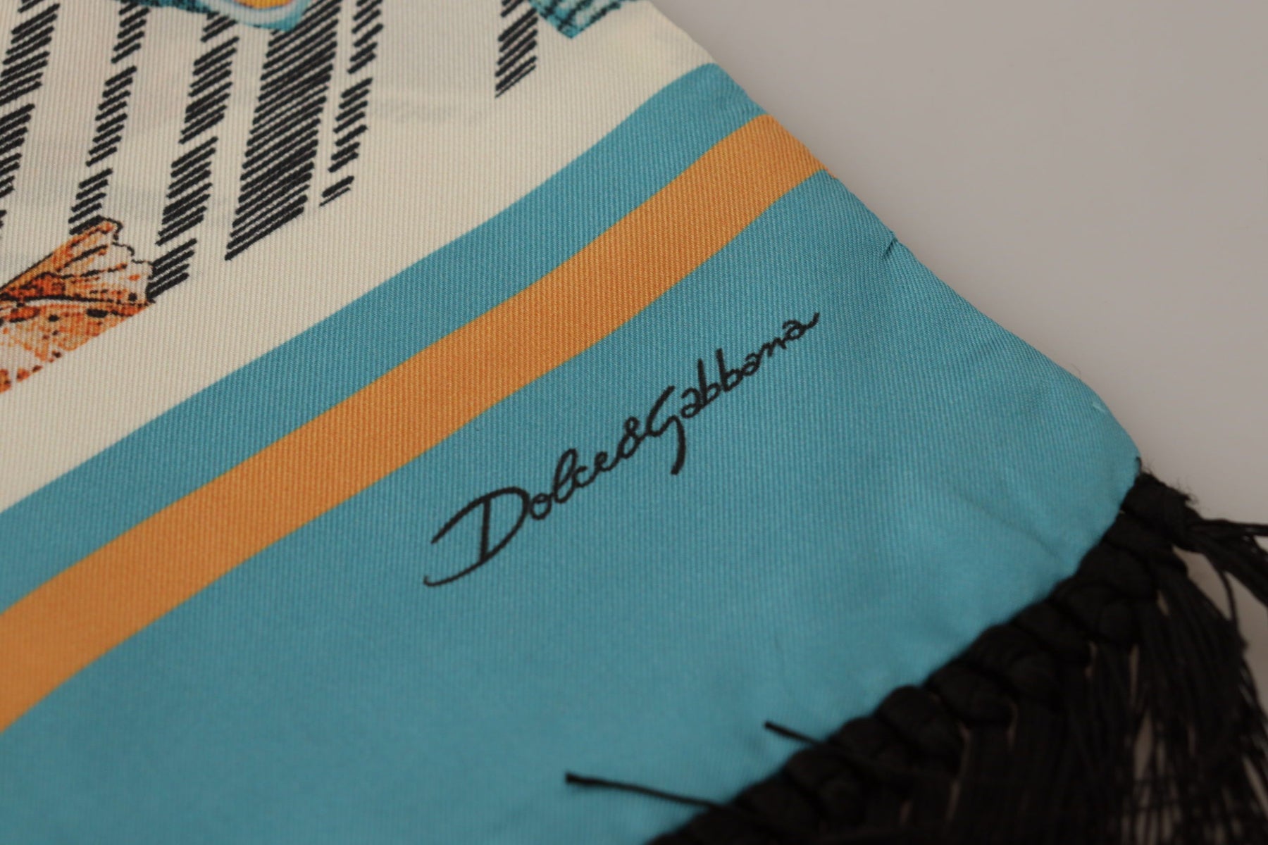 Dolce & Gabbana Multicolor Seashells DG Print Silk Shawl Fringe Scarf | Regal Royce
