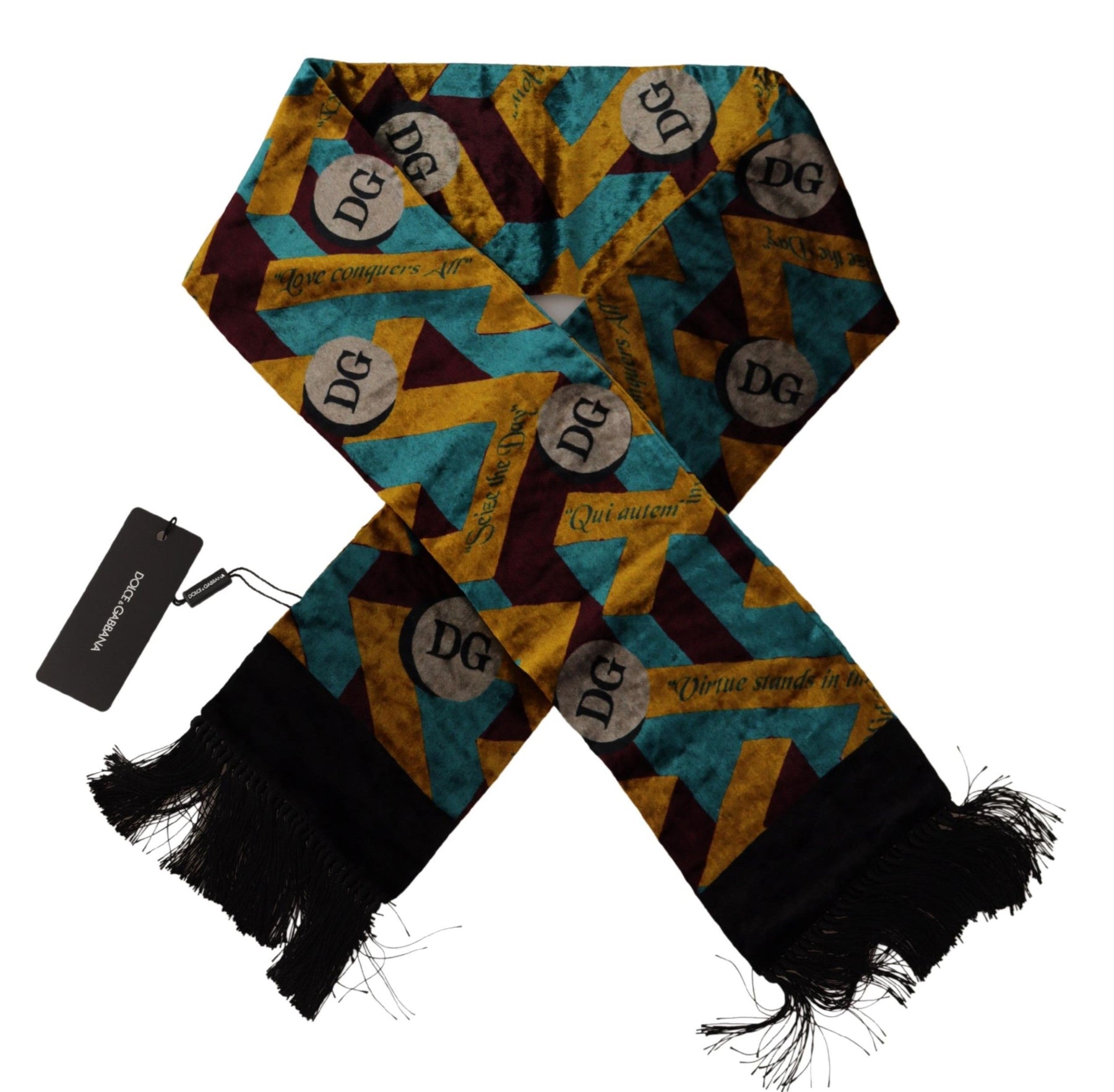Dolce & Gabbana Multicolor DG Logo Print Shawl Wrap Fringe Scarf | Regal Royce