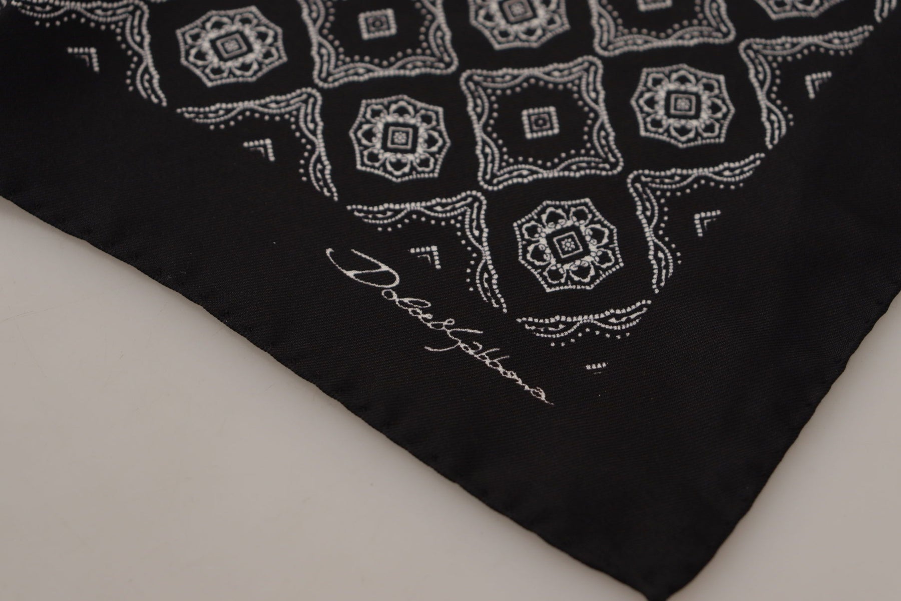 Dolce & Gabbana Black Geometric Patterned Square Handkerchief Scarf | Regal Royce