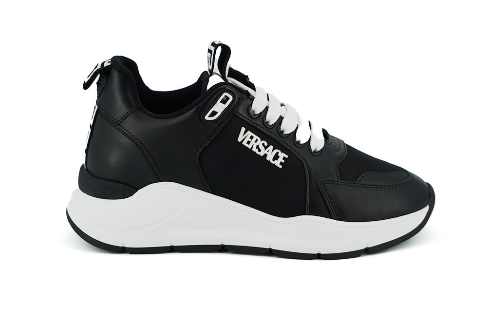 Versace Black and White Calf Leather Sneakers | Regal Royce