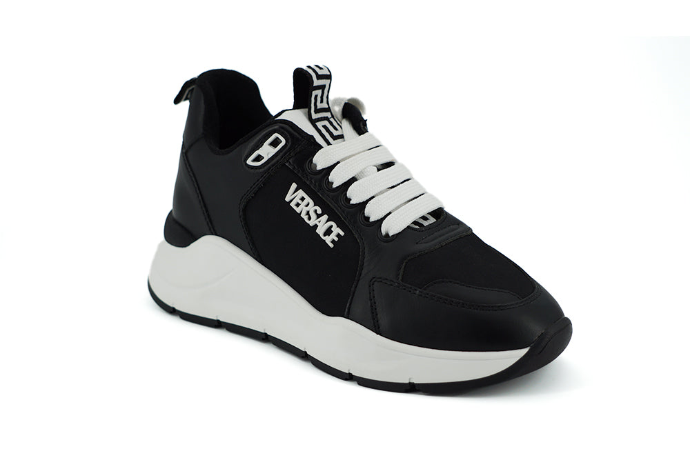 Versace Black and White Calf Leather Sneakers | Regal Royce