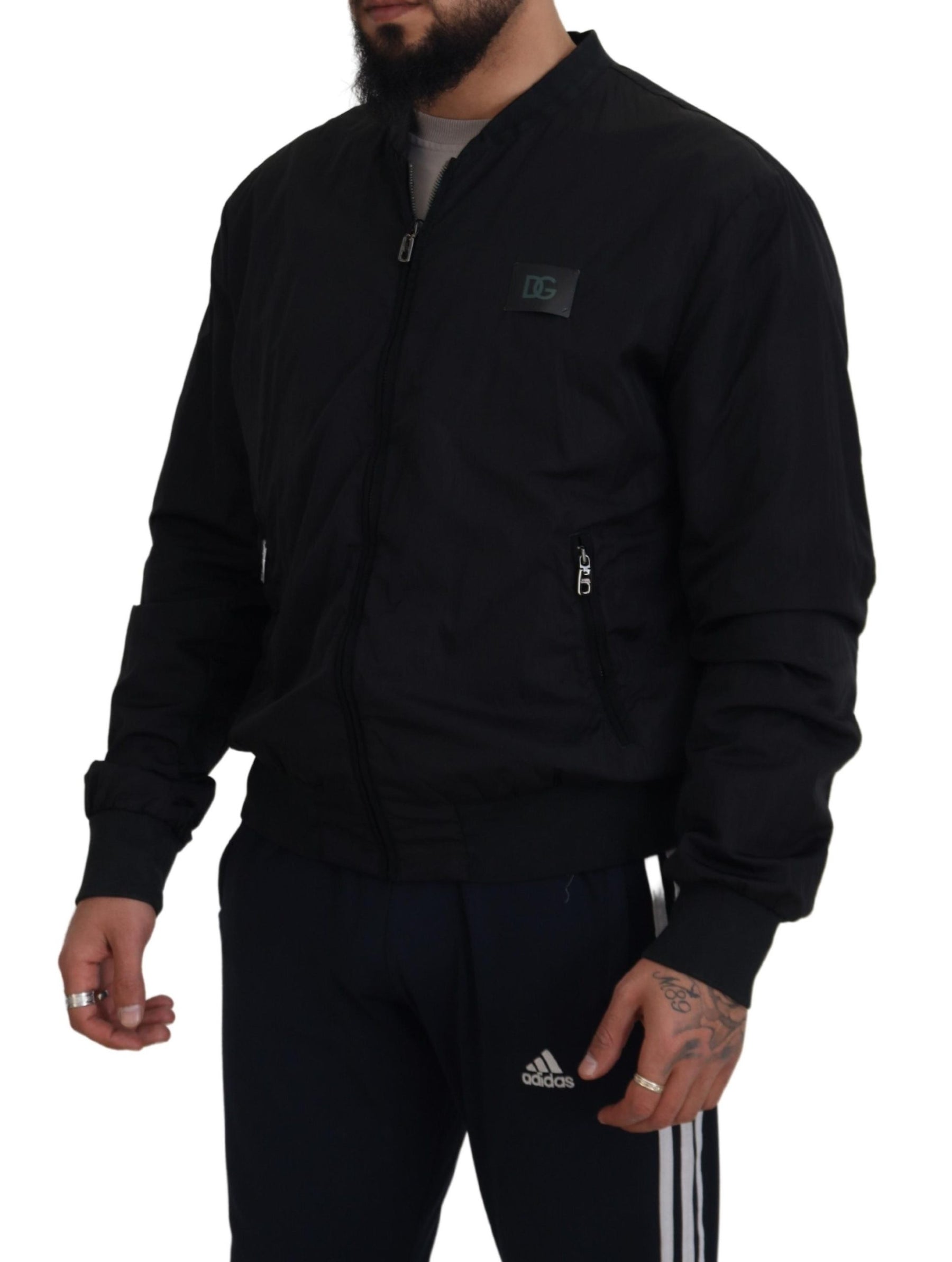 Dolce & Gabbana Black Nylon Logo Bomber Zipper Jacket | Regal Royce
