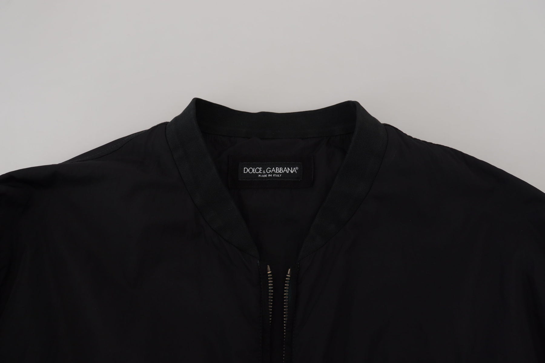 Dolce & Gabbana Black Nylon Logo Bomber Zipper Jacket | Regal Royce