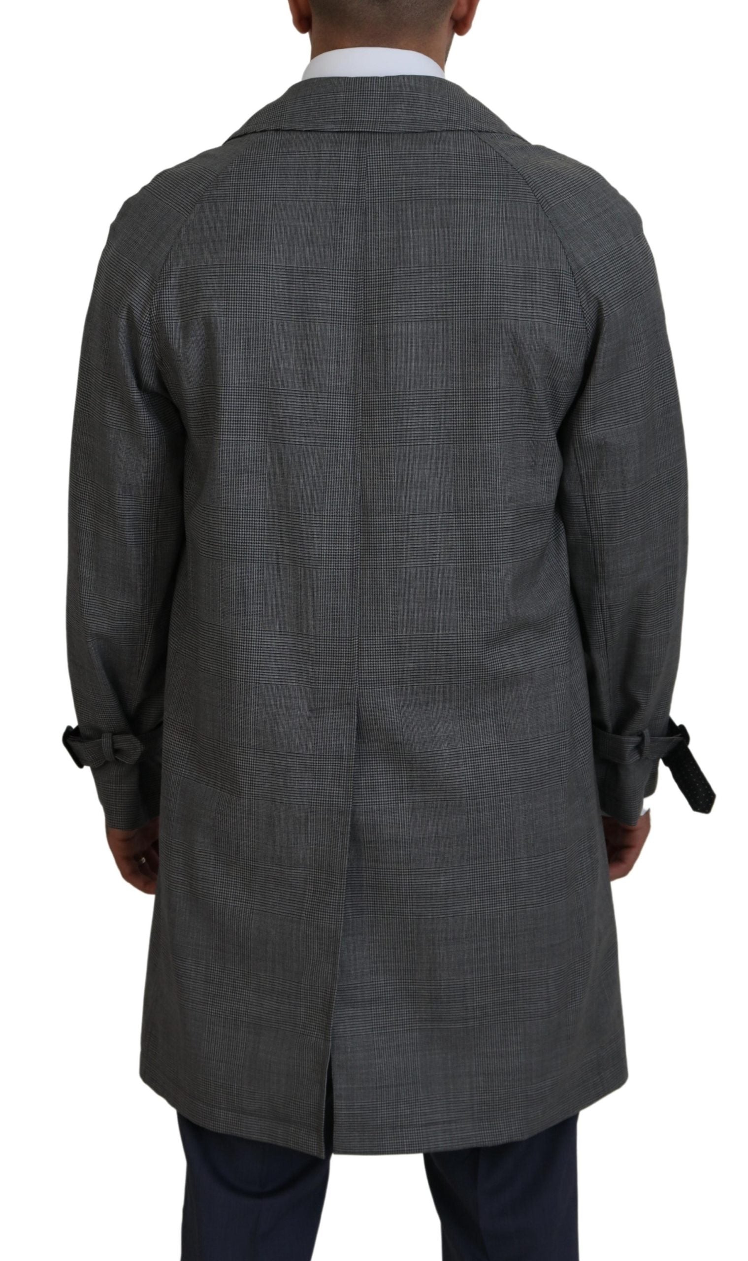 Dolce & Gabbana Gray Wool Plaid Long Trench Coat Jacket Trench Coat Jacket | Regal Royce