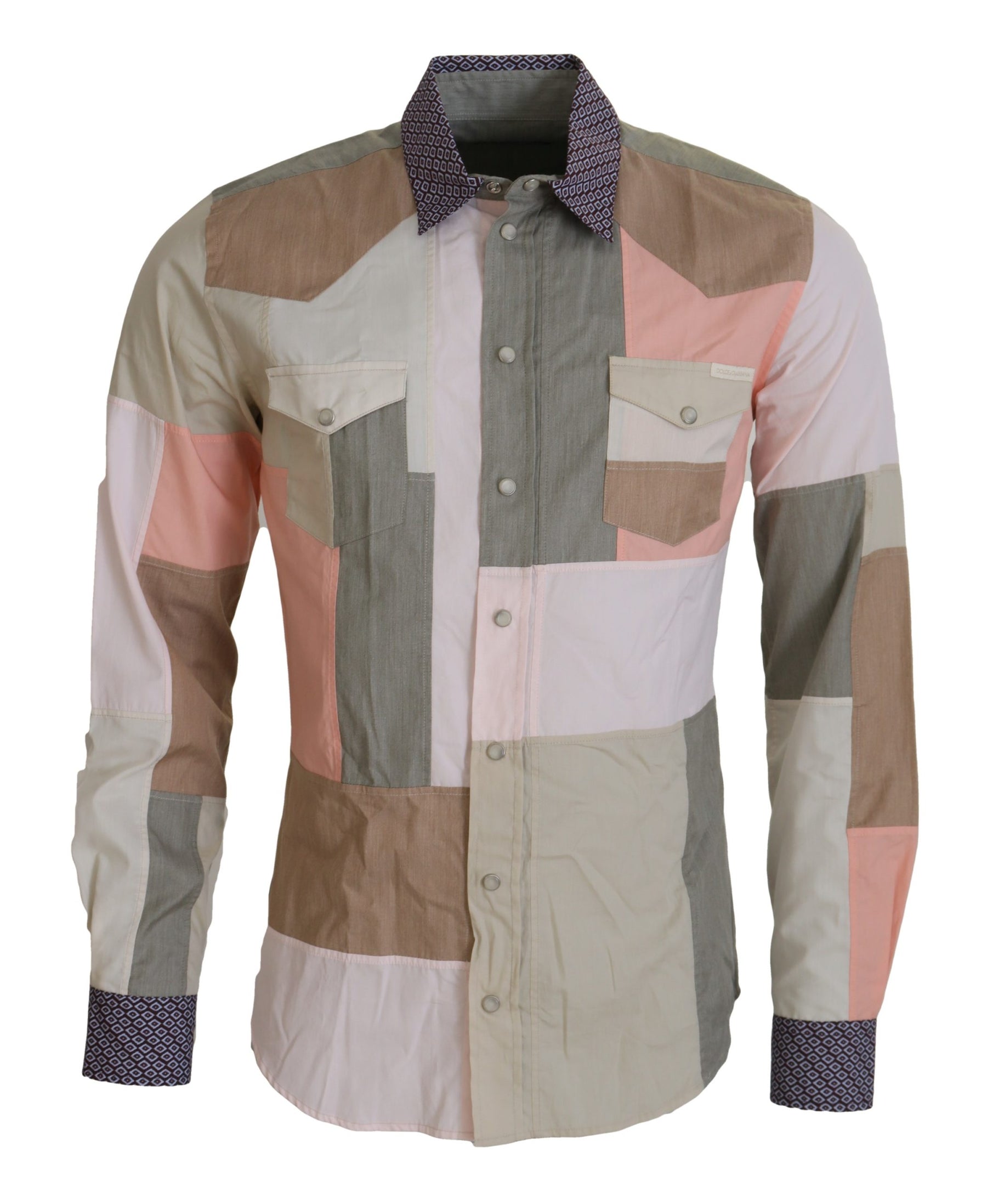 Dolce & Gabbana Multicolor Cotton Patchwork Slim Shirt | Regal Royce