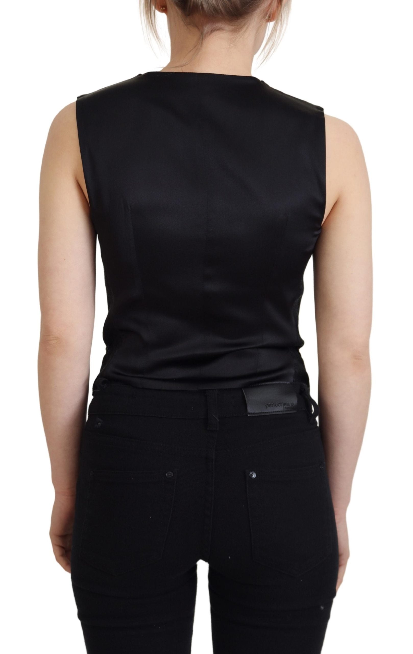 Dolce & Gabbana Black Brocade Button Down Sleeveless Vest Top | Regal Royce