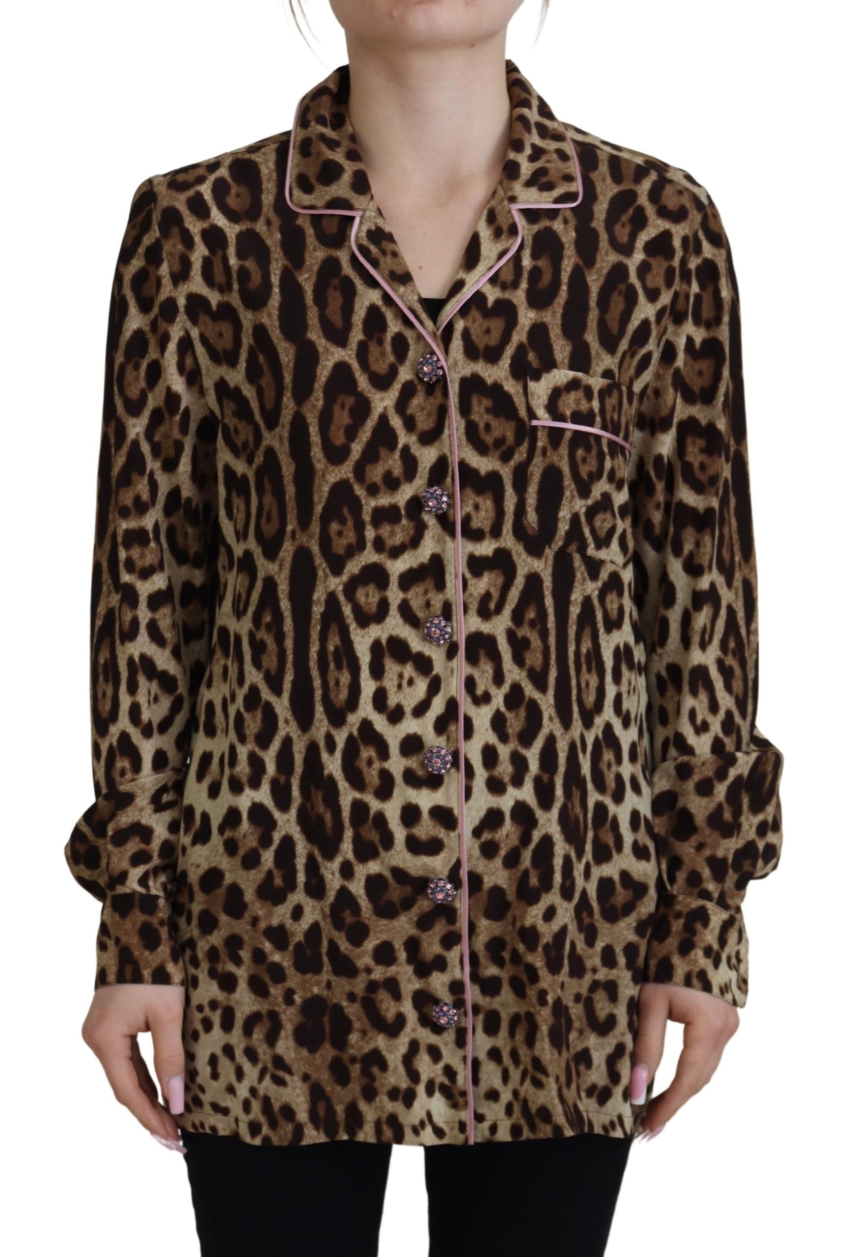 Dolce & Gabbana Brown Leopard Print Long Sleeves Blouse Top | Regal Royce