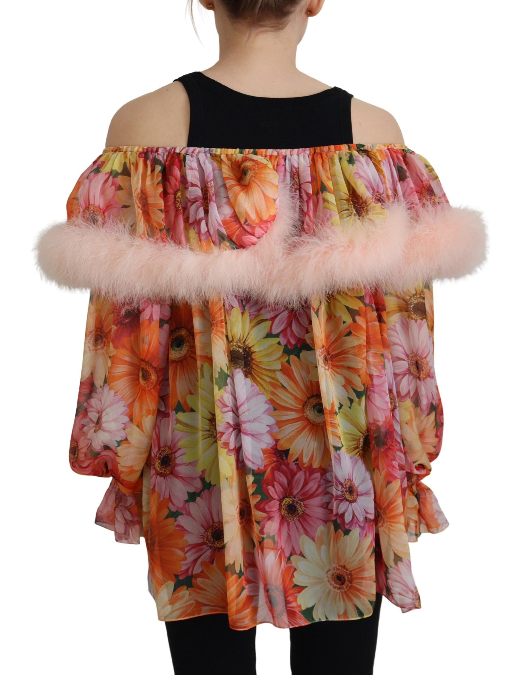 Dolce & Gabbana Multicolor Floral Fur Shearling Blouse Top | Regal Royce