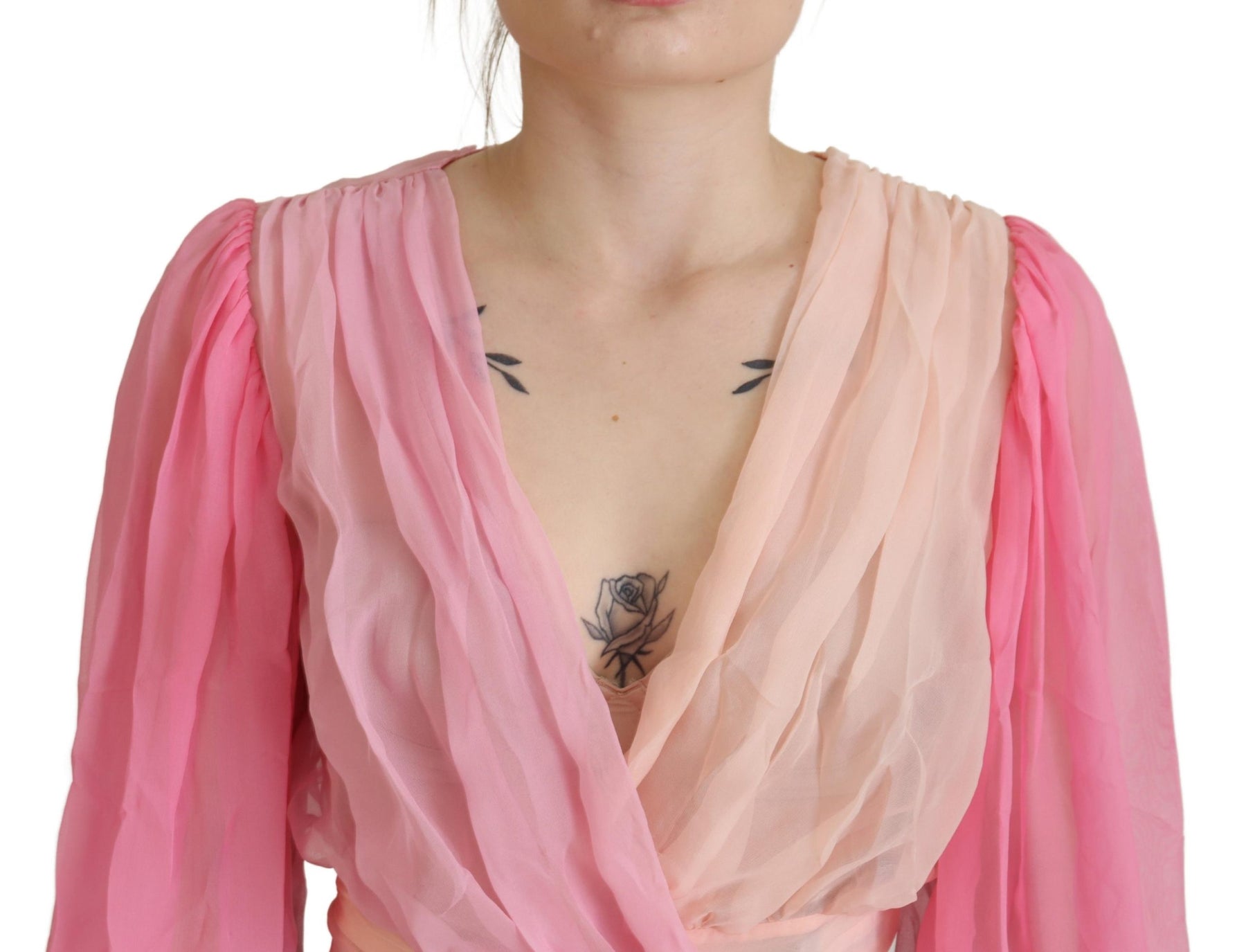 Dolce & Gabbana Pink Silk Wrap Long Sleeves Blouse Top | Regal Royce