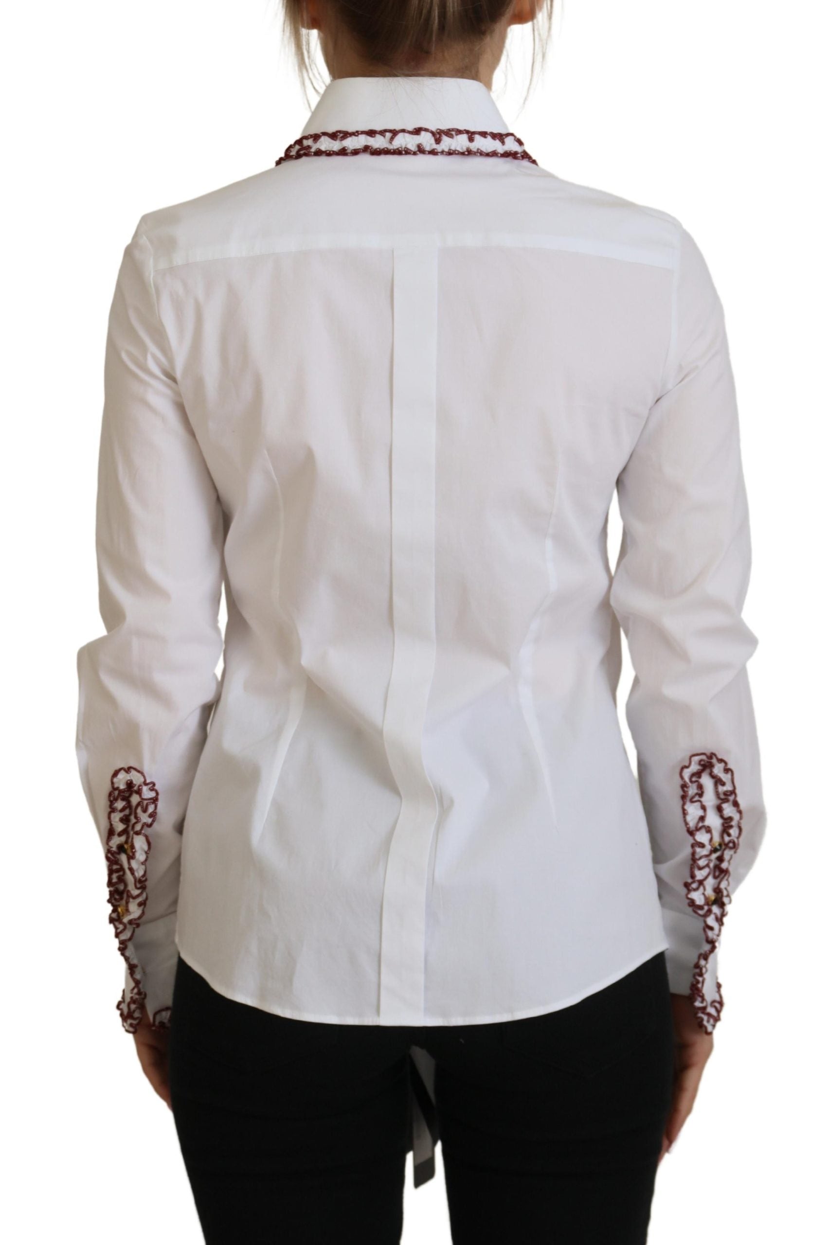 Dolce & Gabbana White Lace Long Sleeves Ruffle Collar Top | Regal Royce