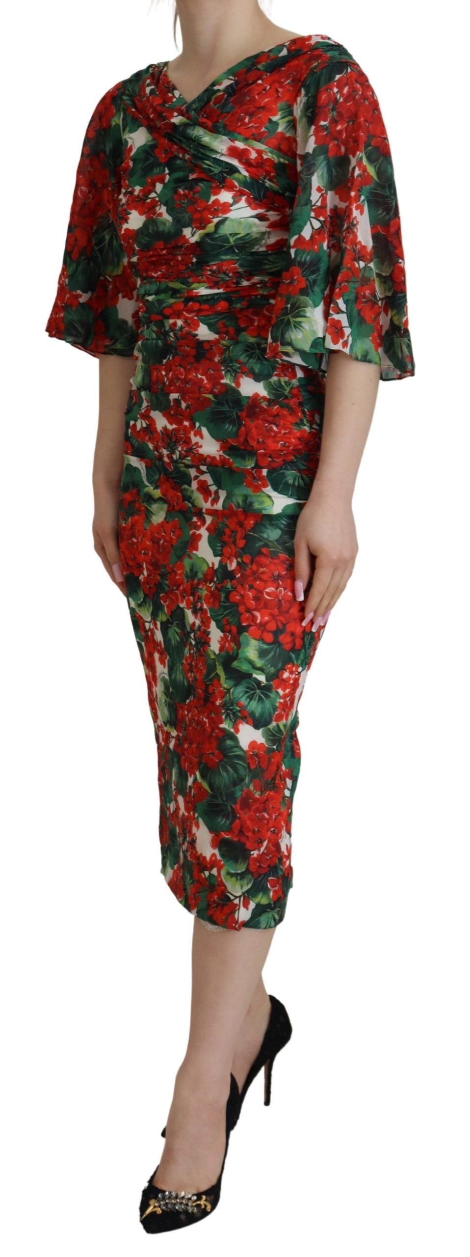 Dolce & Gabbana Multicolor Geranium Silk Sheath Midi Dress | Regal Royce